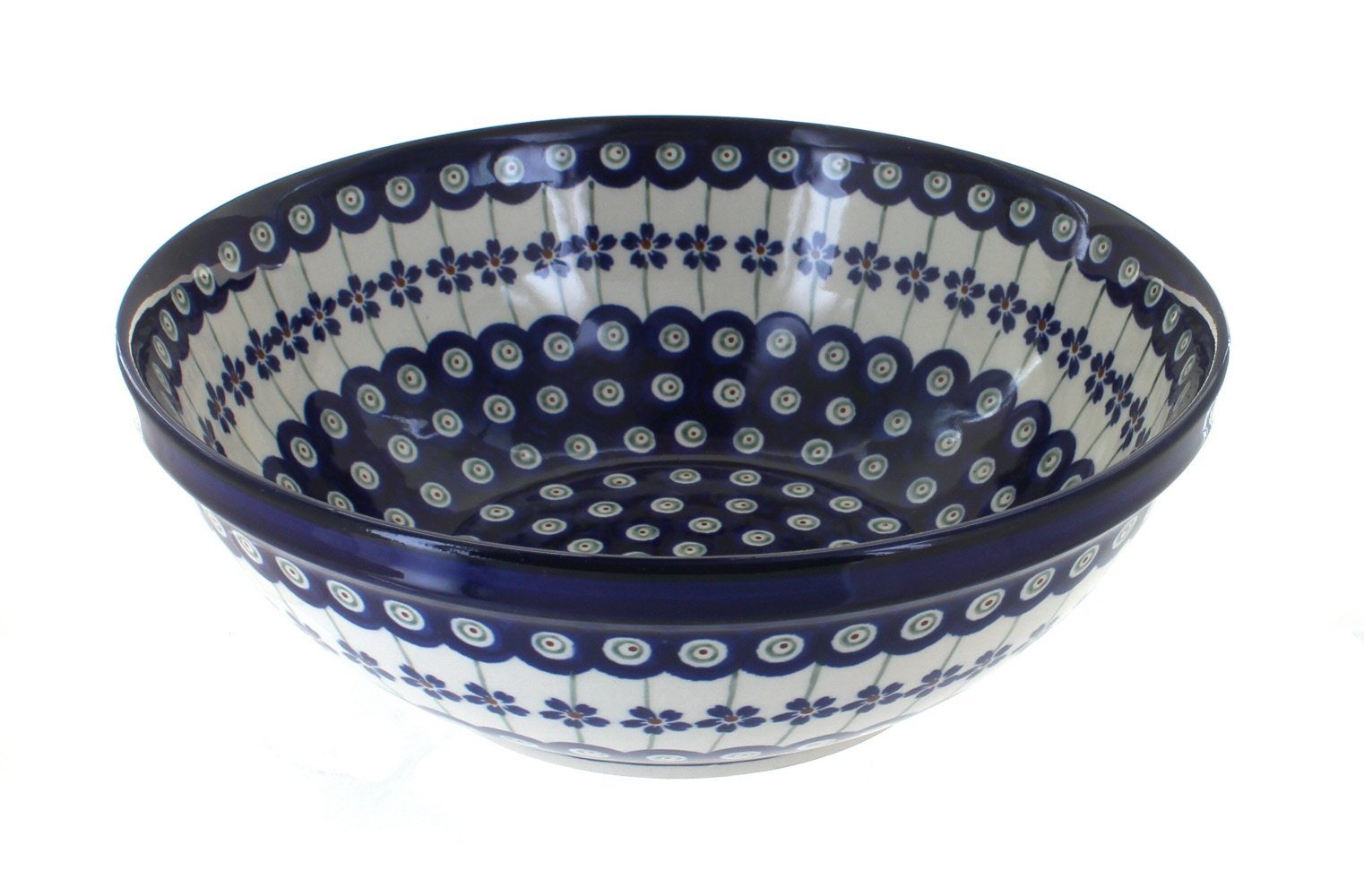 Blue Rose Polish Pottery Flowering Peacock Large Serving Bowl - Handmade Ceramic Bowl for Dining & Entertaining - Perfect for Salads, Pasta, and Party Dishes