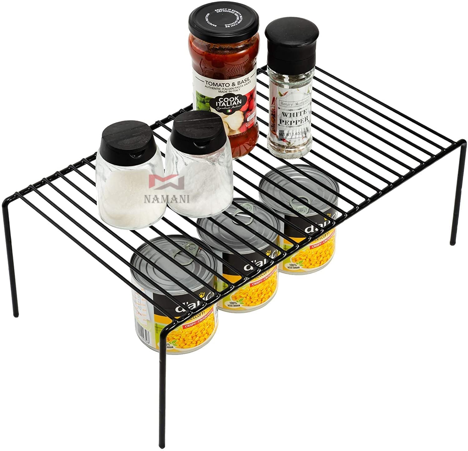 Namani 3-Tier Steel Cabinet Storage Shelf - Space Saving Kitchen Organizer for Fridge, Pantry & Countertop | Dish Drying Rack & Multipurpose Storage Solution (Black) | Perfect for Small Kitchens, Apartments & Dorm Rooms