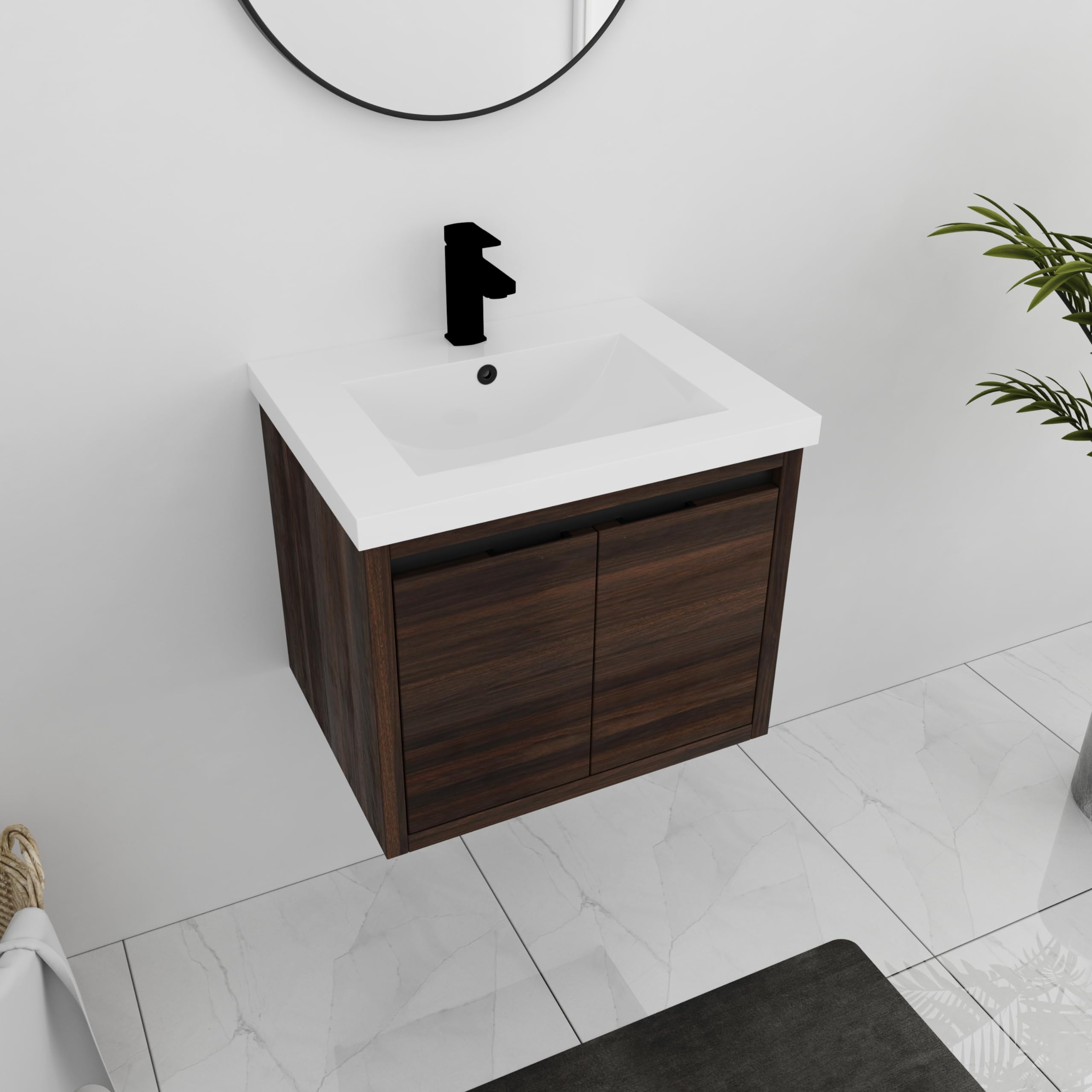 24 Inch Modern Floating Bathroom Vanity with Sink - Wall Mounted Single Sink Vanity Set with Soft Close Doors in California Walnut (18x24 Inches) - Perfect for Small Bathrooms, Powder Rooms & Contemporary Home Decor