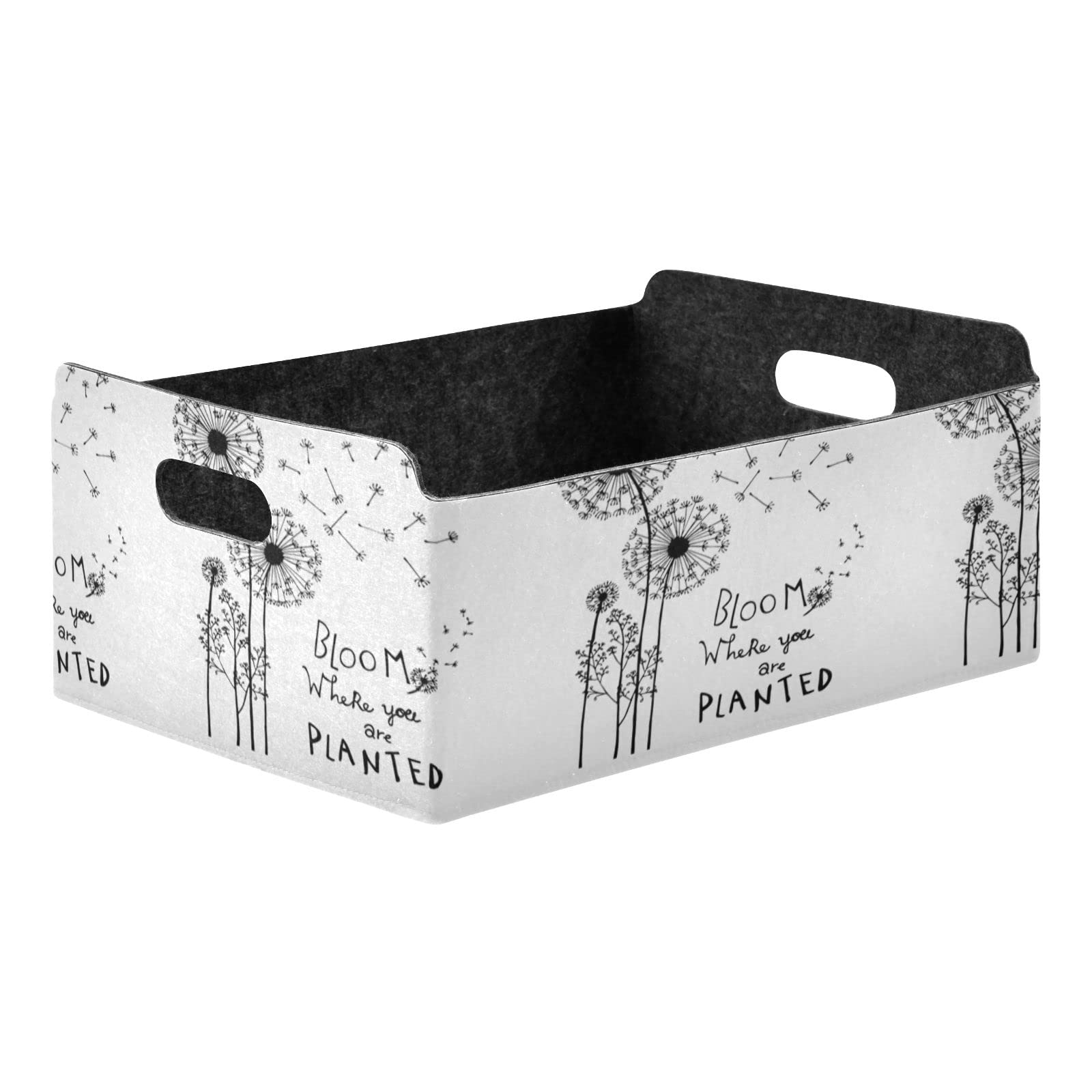 Hand Drawn Dandelion Flowers Desk Organizer - 'Bloom Where You're Planted' Rectangular Felt Tray for Jewelry, Vanity & Counter Storage | Detachable & Foldable Design | Perfect for Home Office, Bedroom & Bathroom Organization