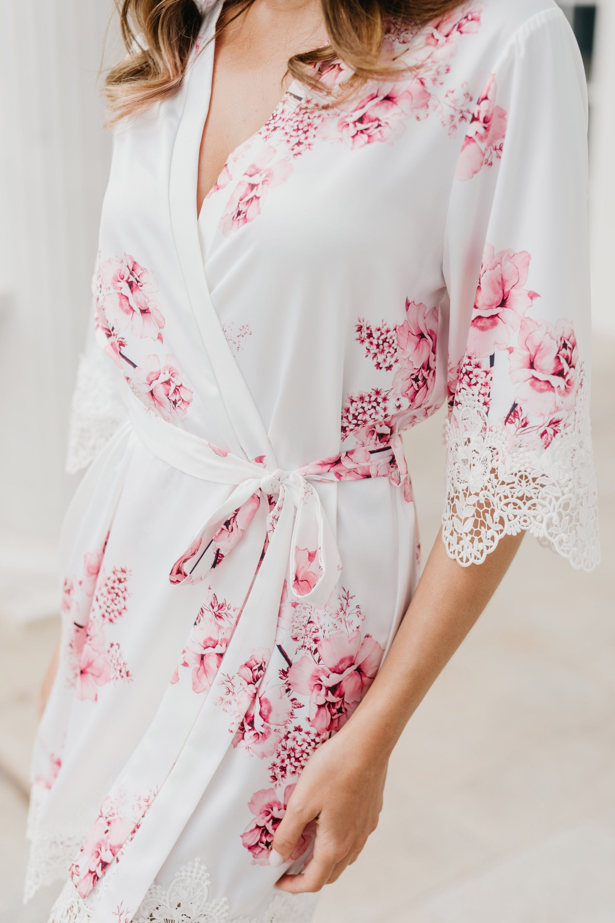 Elegant Floral Printed Robe for Women - Ivana Bouquet De Fleur Design - Perfect for Lounging, Spa Days & Bridal Showers