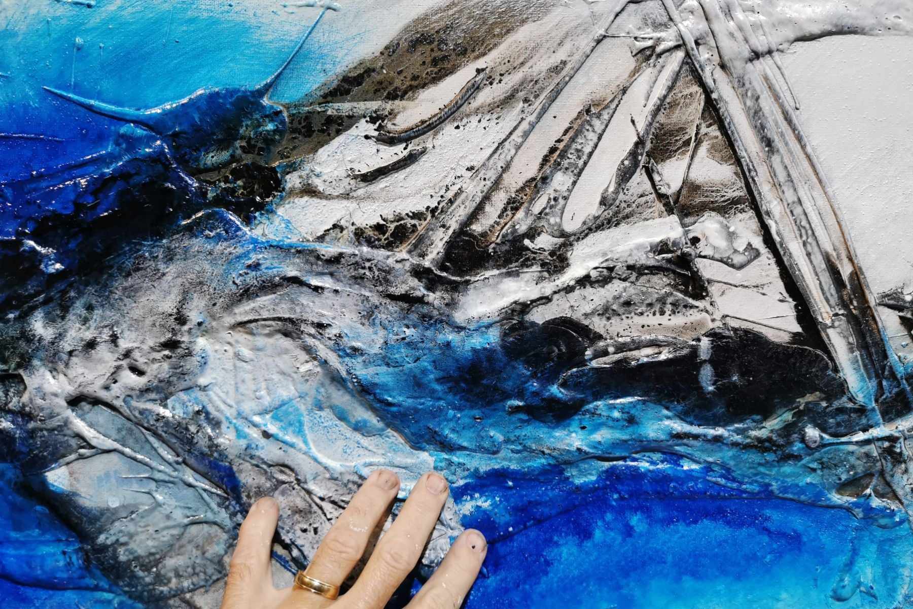 Blue and White Textured Abstract Painting - 63