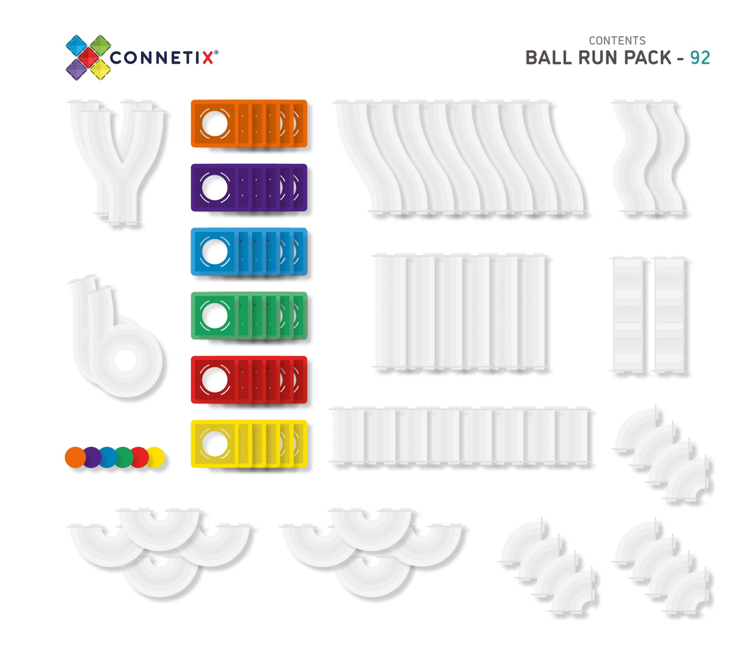 Connetix 92 Piece Magnetic Tiles Ball Run Set - STEM Educational Toys for Kids, Building Blocks for Creative Play - Perfect for Classrooms, Playrooms & Birthday Gifts