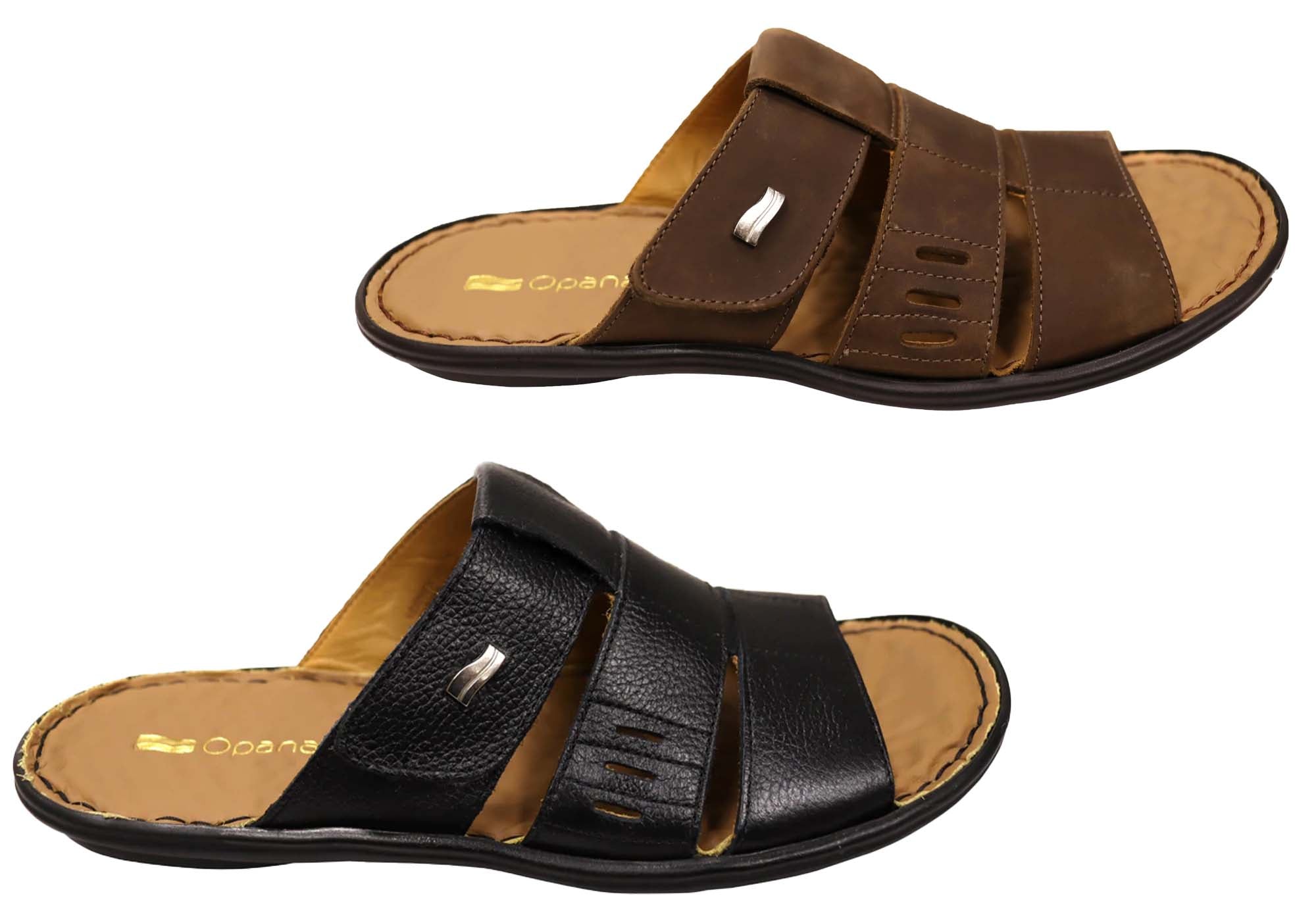 Andrew Men's Comfortable Brazilian Leather Slide Sandals - Breathable Summer Slippers for Beach, Pool & Casual Wear
