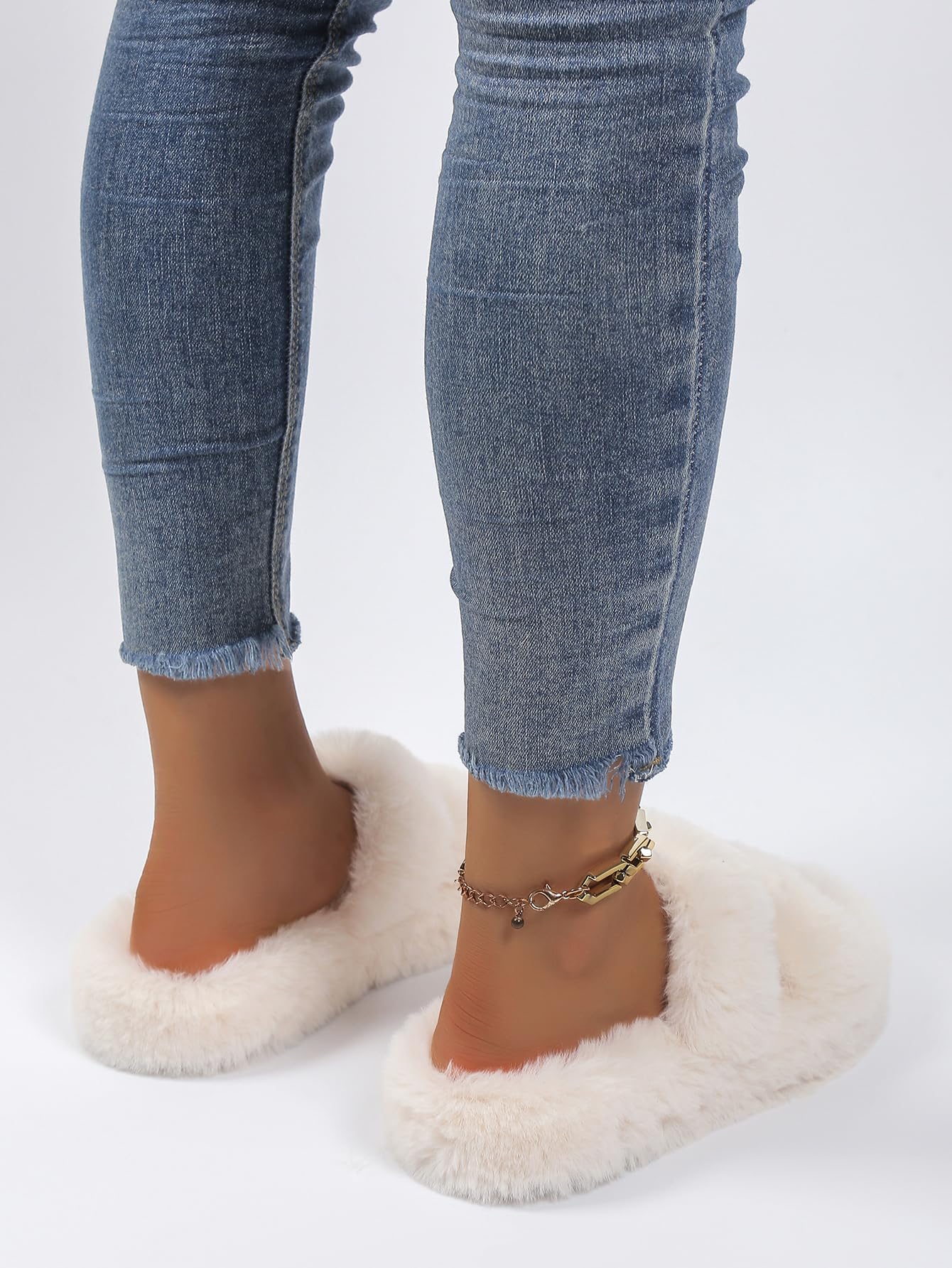 OYOANGLE Women's Fuzzy Slippers - Soft Cozy Warm Double Strap Open Toe House Shoes for Indoor/Outdoor Use - Perfect for Bedroom, Lounge & Winter Comfort