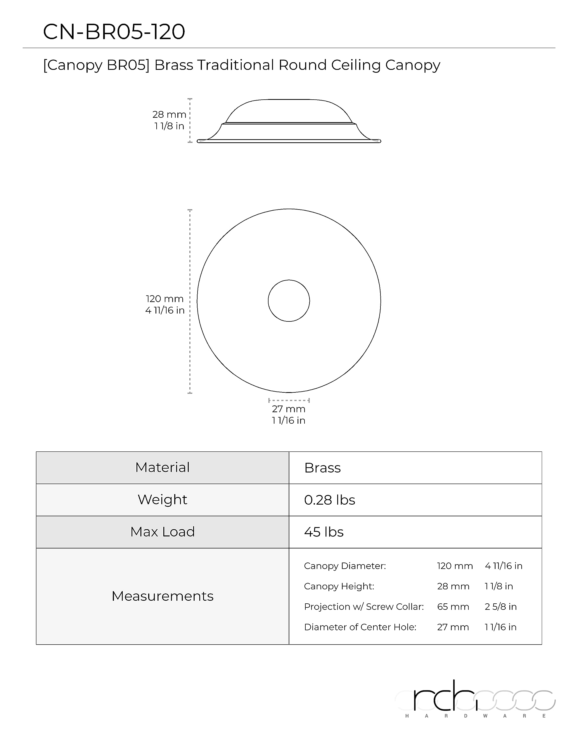 RCH Hardware CN-BR05-120 4.7 Inch Brass Round Ceiling Canopy - Polished Chrome Finish for Chandeliers & Light Fixtures - Perfect for Living Room, Bedroom & Dining Room Lighting