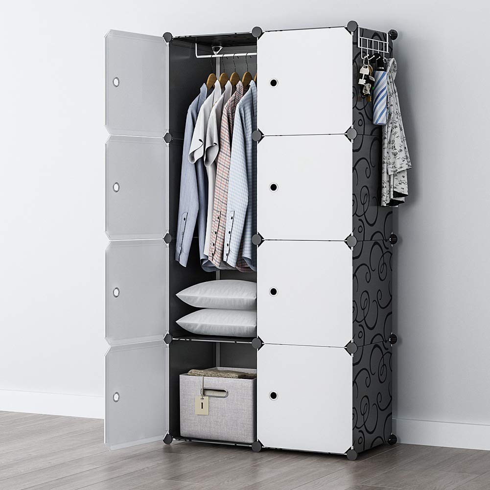 Portable Closet Organizer - 2x4 Tier Wardrobe Storage Cube Shelf for Bedroom, Closet, Pantry | 28x18x56 Inches | Space-Saving Dresser & Armoire | Black
