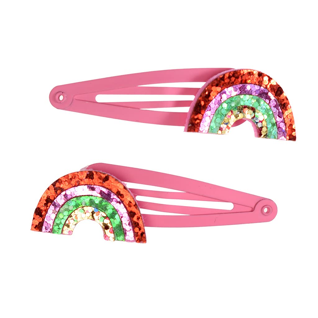 Rainbow Glitter Hair Clips for Kids - Set of 2 Colorful Hair Accessories for Girls - Perfect for School, Parties & Everyday Wear