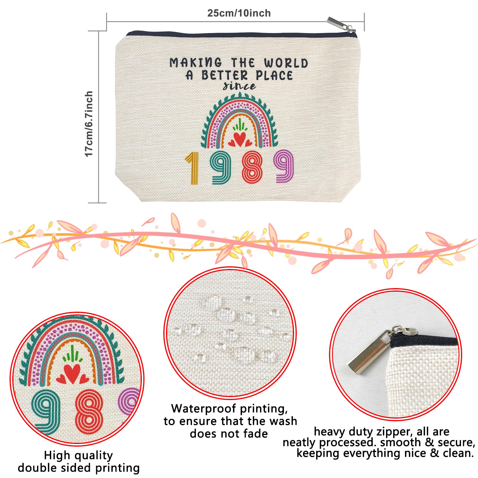 36th Birthday Gifts for Women - Funny Makeup Bag for Wife, Mom, Sister & Best Friend | 1989 Themed Cosmetic Travel Bag | Perfect for Anniversary, Mother's Day & Christmas | Great for Travel, Spa Days & Daily Beauty Routine