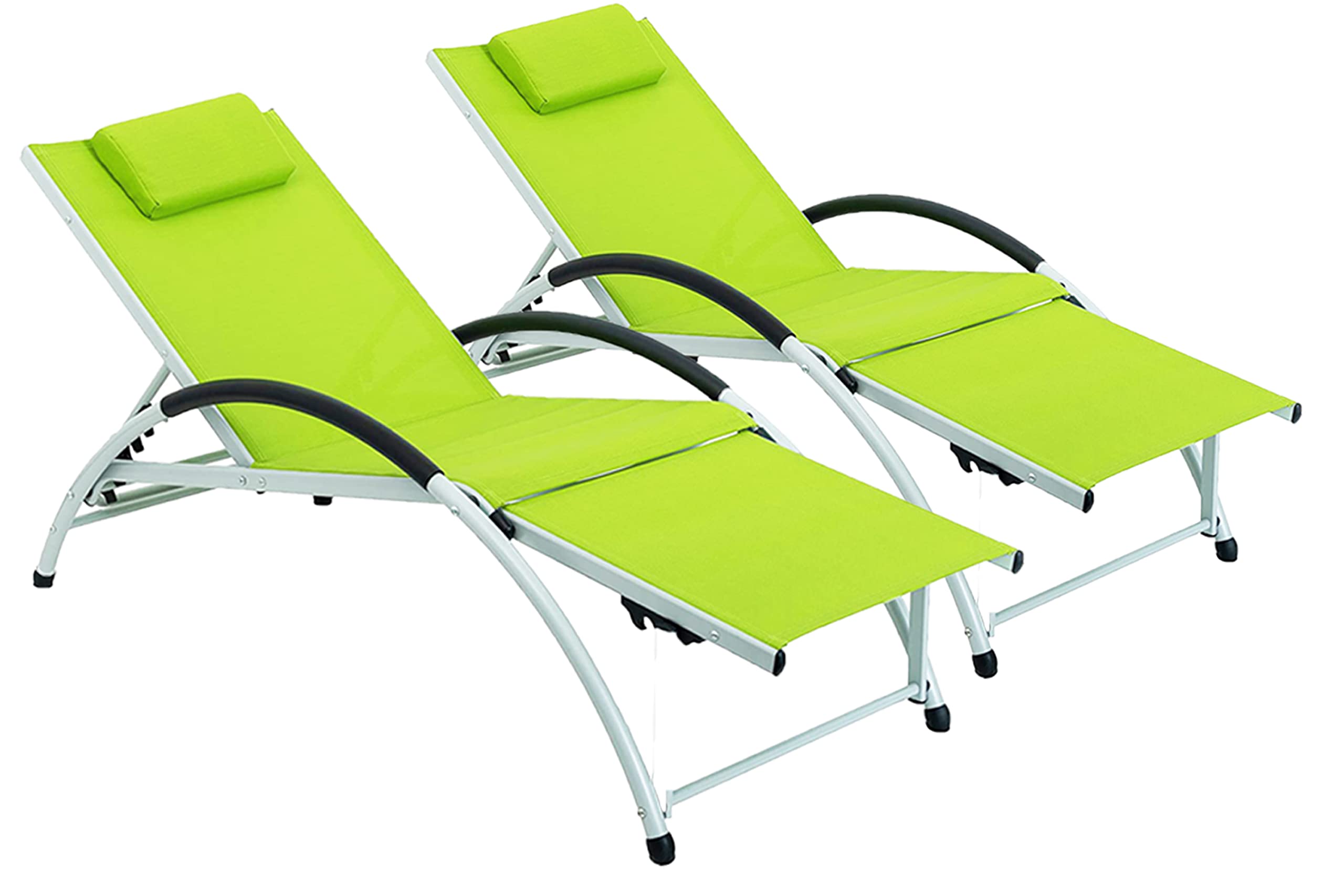 Sundale Outdoor Adjustable Patio Chaise Lounge Set of 2 - 6-Position Reclining Chairs for All-Weather Indoor/Outdoor Use - Perfect for Reading, Meditation, Sleeping & Exercising - Green Patio Furniture for Backyard, Poolside & Garden Relaxation