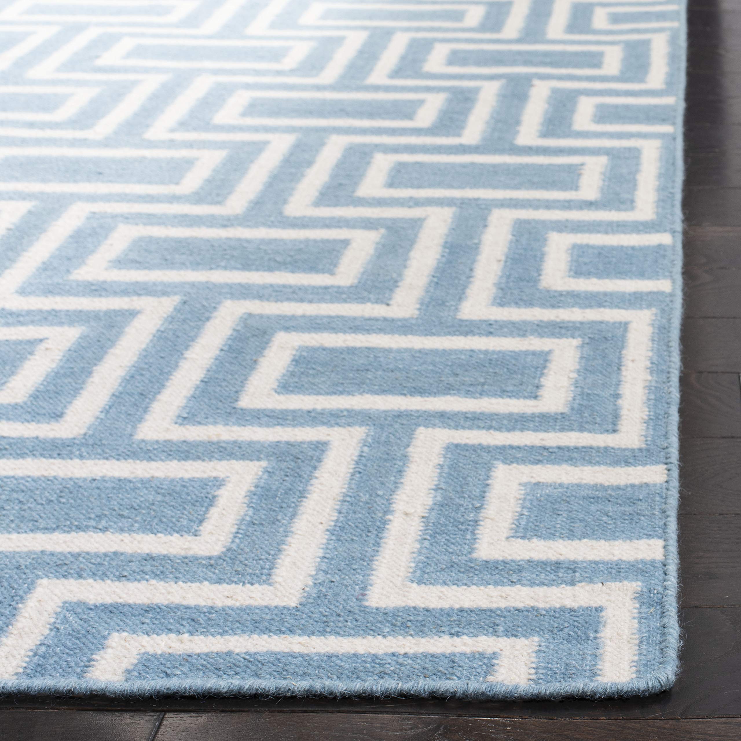 SAFAVIEH Dhurries Collection 8' Square Light Blue/Ivory DHU562A Handmade Flatweave Premium Wool Area Rug - Perfect for Living Room, Bedroom & Home Decor