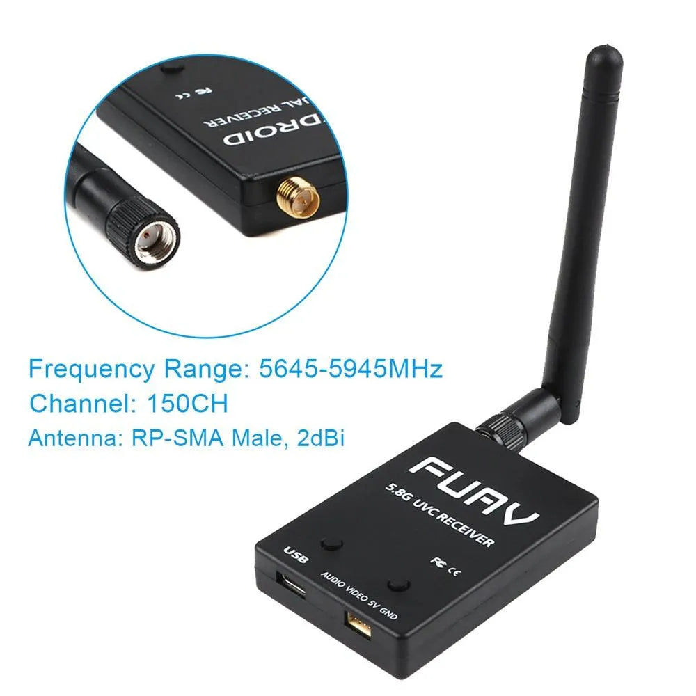 5.8G 150CH FPV Receiver with UVC Video & OTG Support - Compatible with Android Smartphones, PC Monitors - Ideal for Drone Racing, Aerial Photography, and FPV Flying