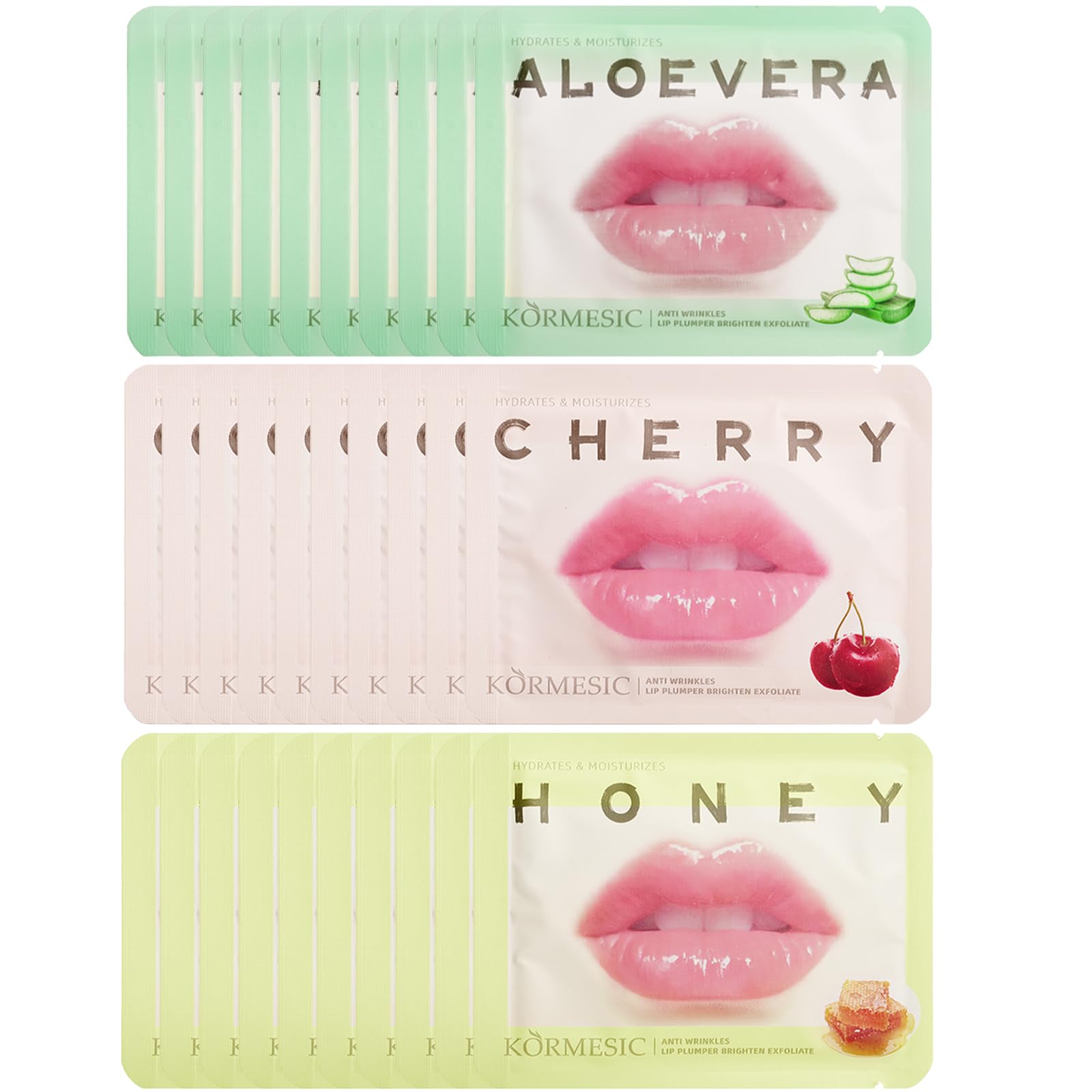 30 Pcs Collagen Crystal Lip Masks - Honey, Cherry & Aloe Vera Lip Care Gel Pads for Moisturizing, Anti-Aging & Wrinkle Reduction | Hydrating Treatment for Chapped Lips & Dead Skin Removal | Perfect for Night Care, Travel & Dry Winter Lips
