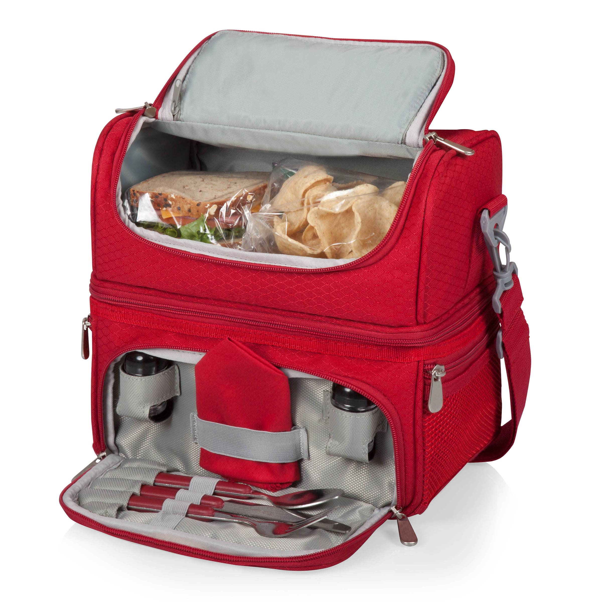 **PICNIC TIME Coca-Cola Emoji Insulated Lunch Bag with Utensil Set – Red Cooler Lunch Box for School, Work & Outdoor Picnics**