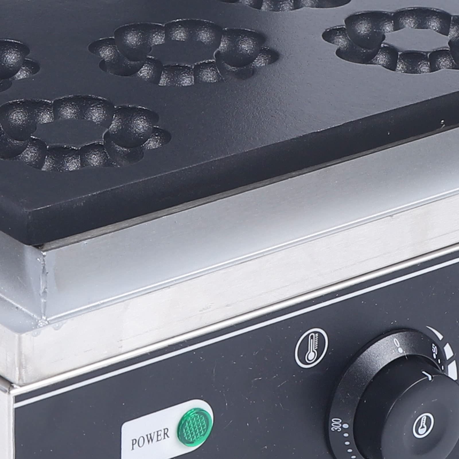 Commercial 5-Hole Plum Flower Donut Maker Machine - 1500W Electric Waffle Iron with Nonstick Coating, 110V for Bakery & Restaurant (Silver & Black) - Perfect for Making Mini Doughnuts, Waffles & Breakfast Pastries