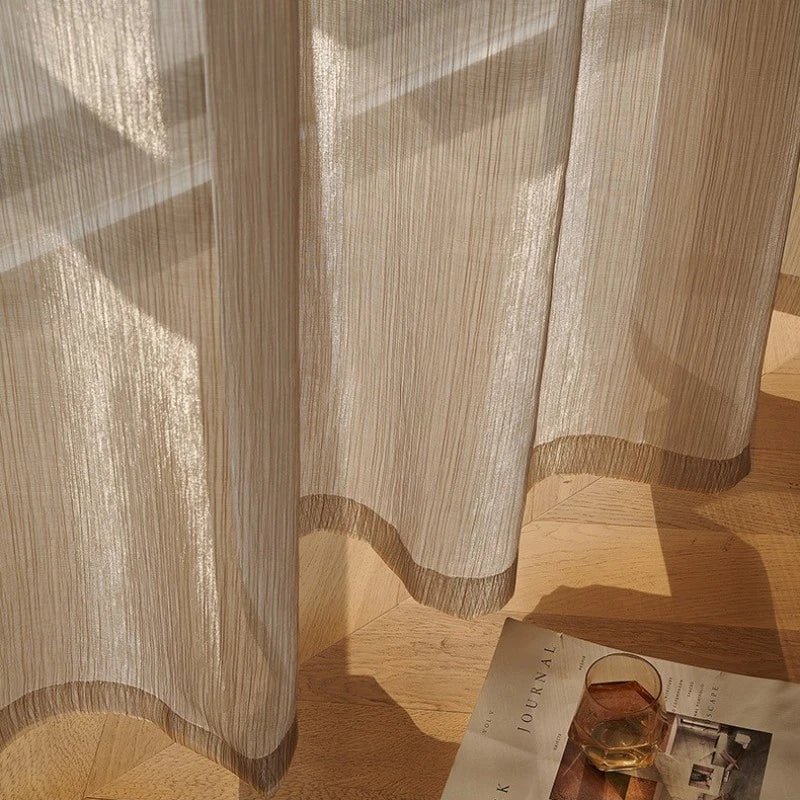 Lillian Gold Gauze Jacquard Sheer Custom Curtains for Living Room & Bedroom - Elegant Window Drapes with Light Filtering Design