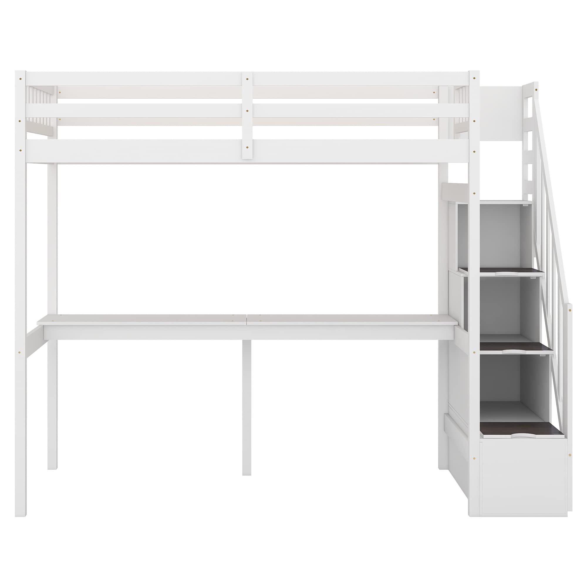 Twin Loft Bed with Desk and Storage - Sturdy Wood Loft Bed Frame with Staircase for Kids, Boys, Girls & Teens - White - Perfect for Small Bedrooms, Dorm Rooms & Kids' Spaces