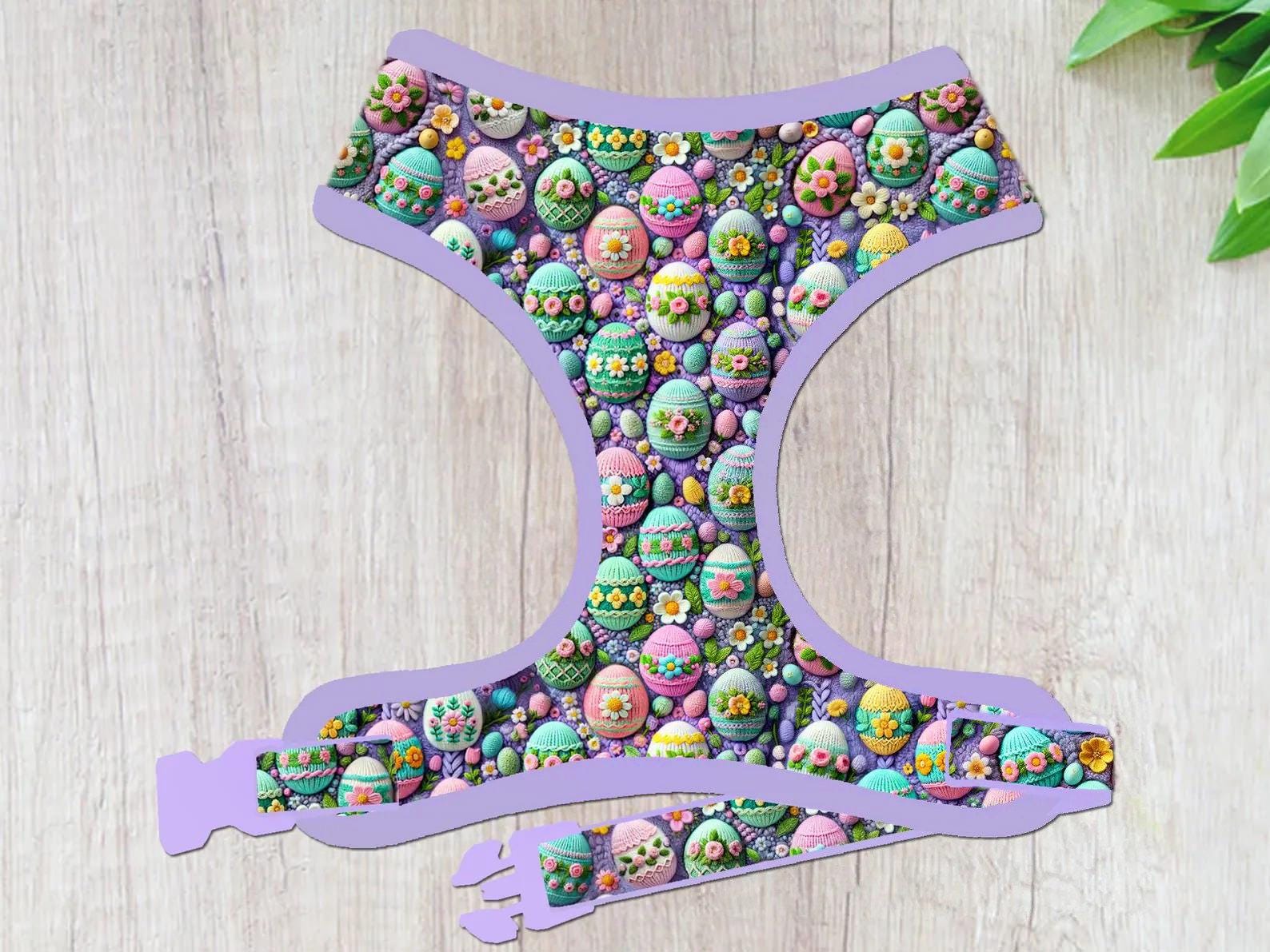 Easter Dog Harness with Eggs & Flowers Design - Perfect for Easter Parades, Pet Costume Parties & Spring Photo Shoots