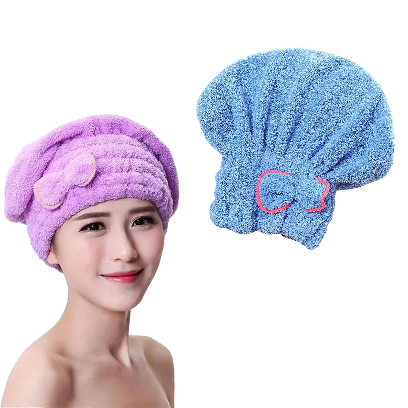 Microfiber Hair Drying Cap for Women & Girls - Super Absorbent Quick Dry Hair Towel Turban | Fast Drying Shower Cap for Curly & Long Wet Hair (Blue) | Perfect for Post-Shower, Salon & Travel Use
