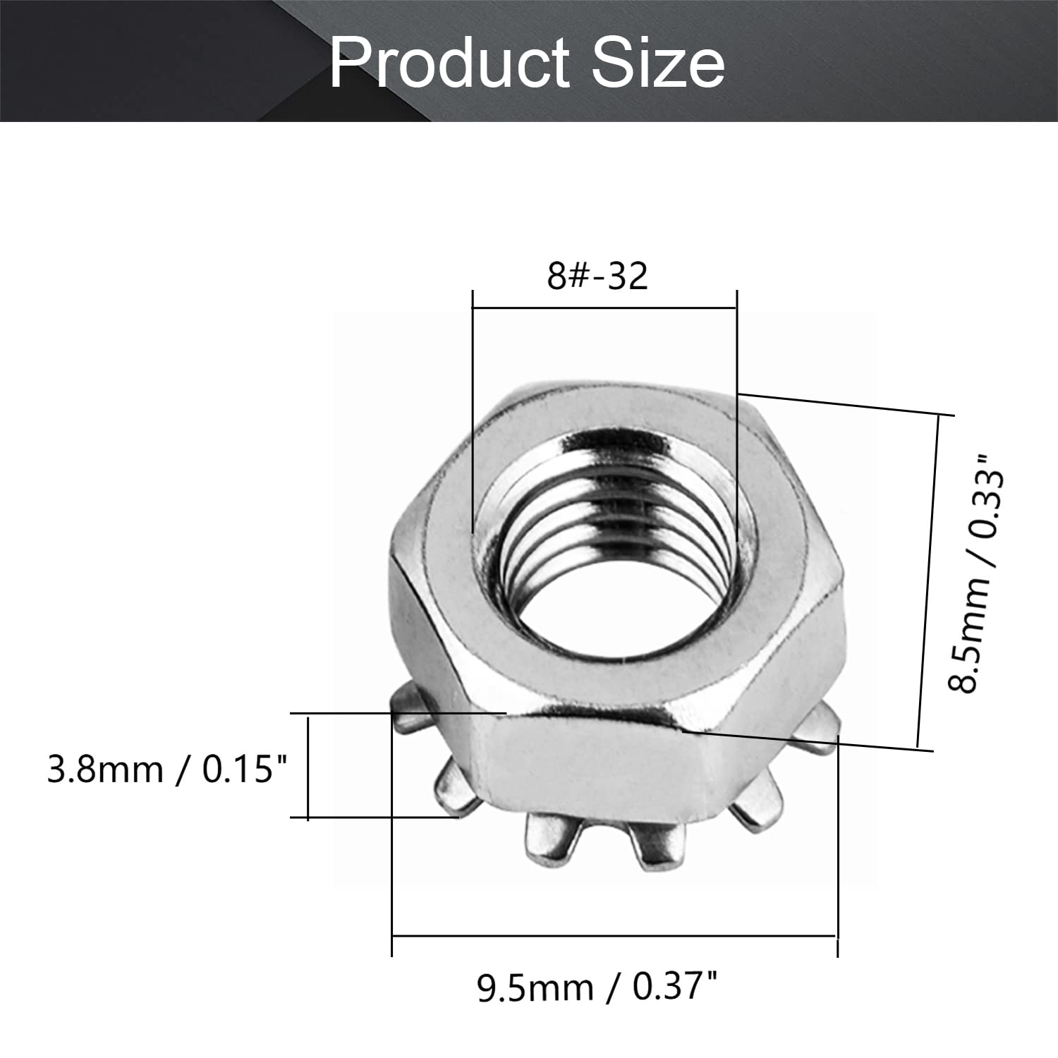 MroMax 8#-32 K-Lock Nuts, 100Pcs - 304 Stainless Steel Keps Lock Nuts for Hardware Fastening | Durable Machine, Furniture & Appliance Accessories | Perfect for DIY Projects, Home Repair & Industrial Use