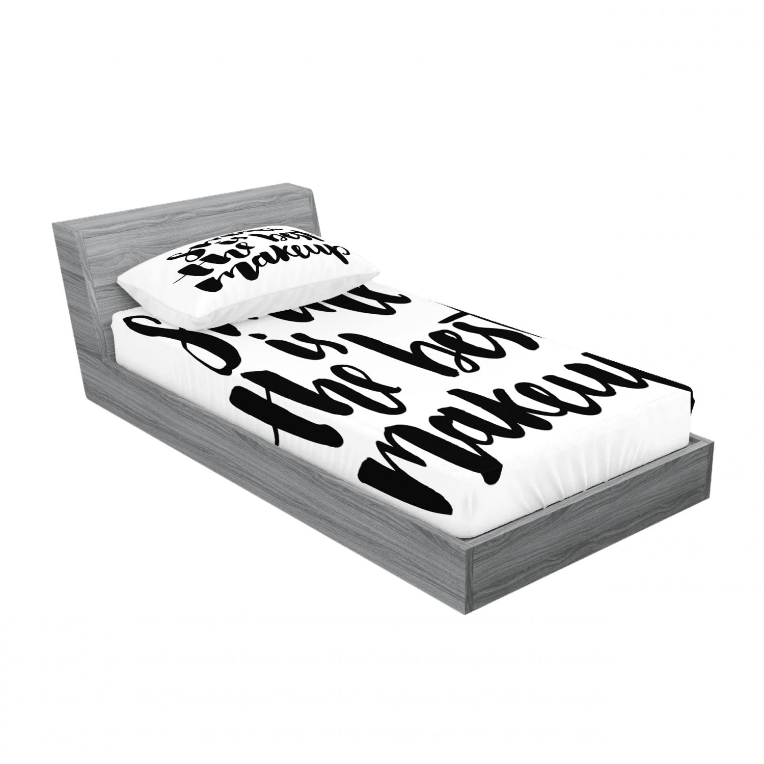 Ambesonne 2-Pack Twin Fitted Sheet & Pillow Sham Set - 'Smile Letter' Black & White 4-Piece Bedding Decor for Kids & Teens Rooms - Includes 2 Fitted Sheets & 2 Pillow Covers - Perfect for Dorm, Guest Room & Cozy Bedroom Makeovers