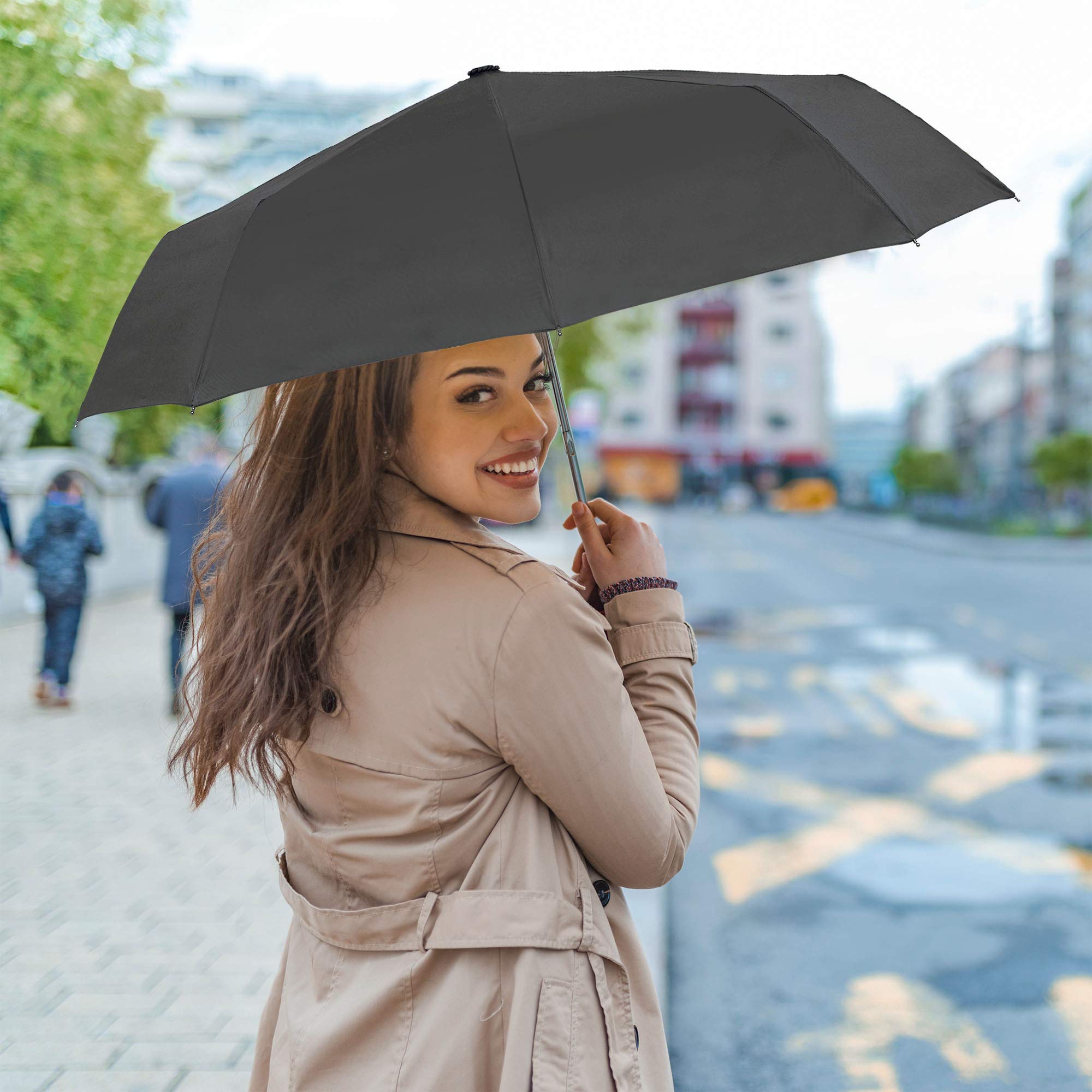RainPlus Windproof Travel Umbrella - Compact Automatic Folding Umbrella for Men & Women - Strong Wind Resistant Portable Umbrella for Car, Backpack, Purse - Perfect for Commuting, Travel & Outdoor Activities