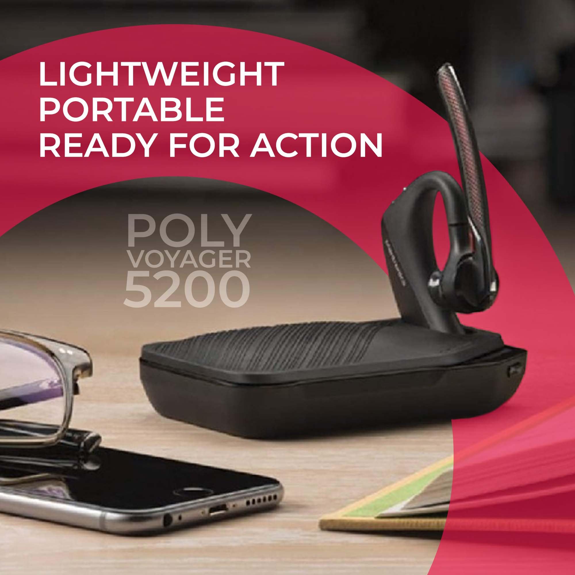 Plantronics Voyager 5200-UC Wireless Bluetooth Headset with Bonus Wall Charger #206110-01-B | Noise Cancelling Headphones for Smartphones, PC, Mac | Perfect for Remote Work, Online Meetings & Call Centers