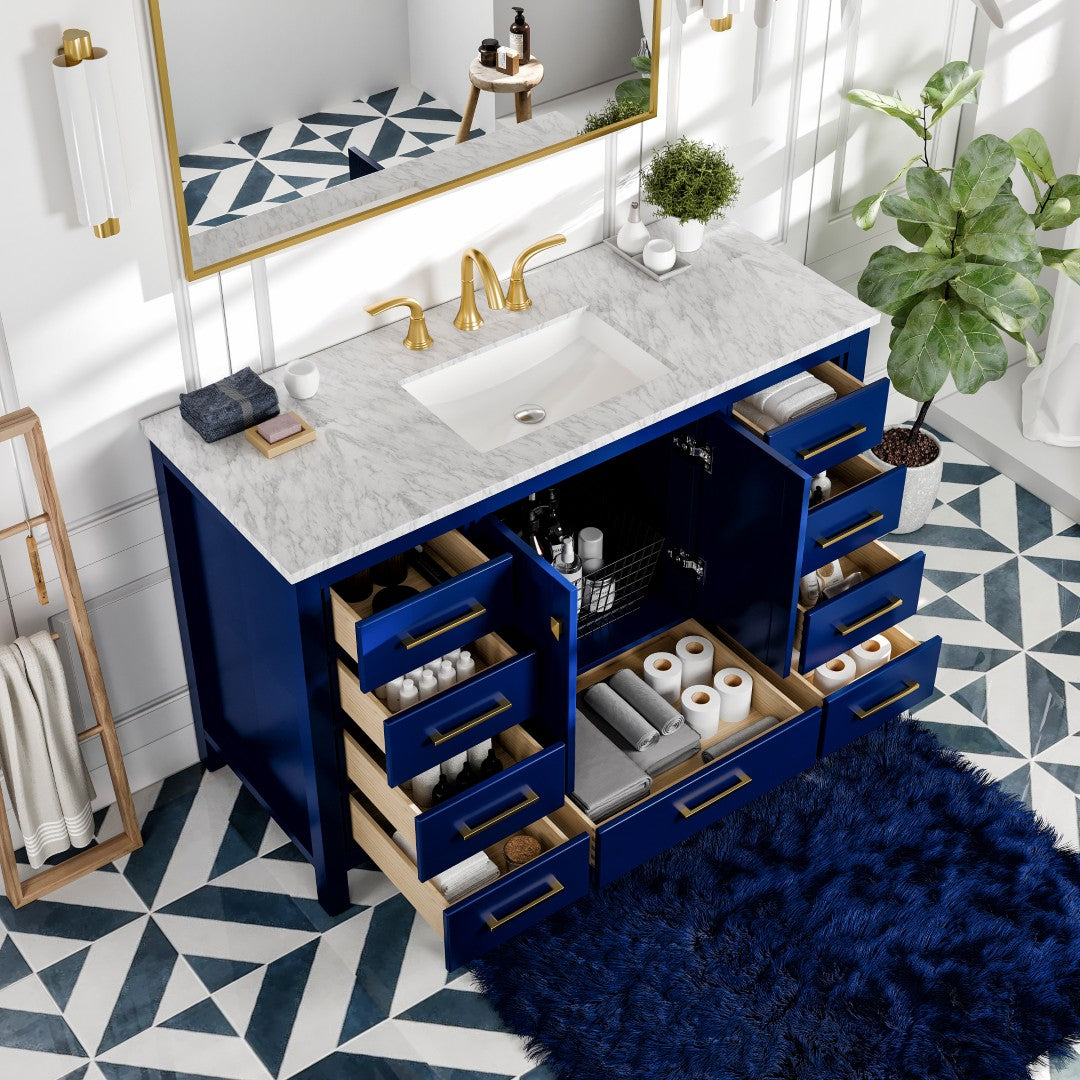 Eviva Aberdeen 48 Inch Blue Transitional Single Sink Bathroom Vanity with Mirror - Modern Bathroom Storage Cabinet for Small Spaces, Perfect for Apartments & Guest Bathrooms