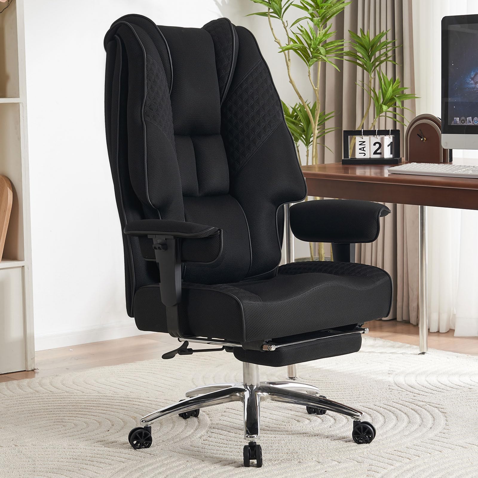 Big and Tall Office Chair 400lbs Capacity - Wide Seat Ergonomic Executive Chair with High Back Mesh, Lumbar Support & Footrest - Comfortable for Back Pain Relief (Mesh Black) - Perfect for Home Office, Gaming, and Long Work Sessions