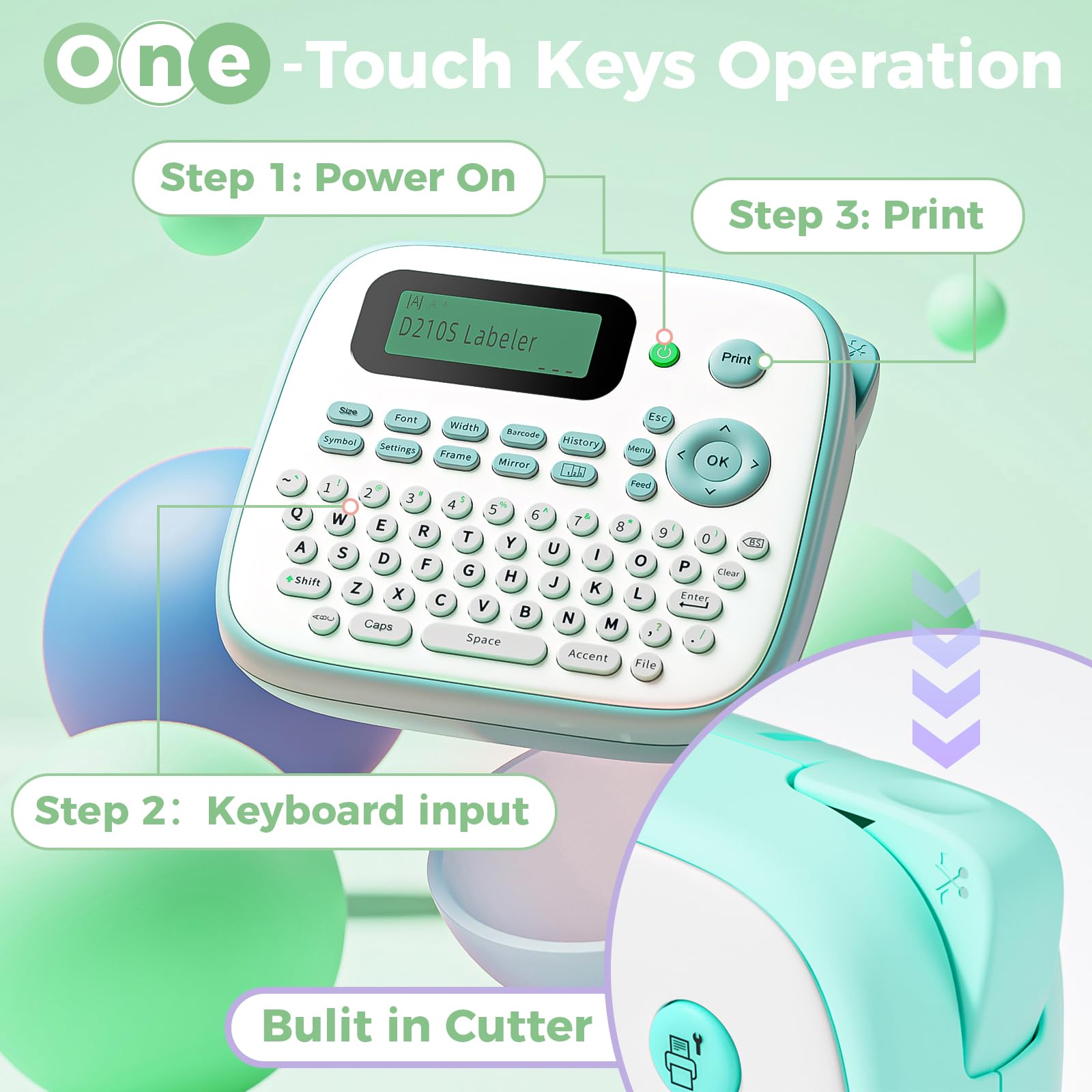 D210S Portable Label Maker Machine with QWERTY Keyboard - Handheld Easy Label Printer for Kids, Home, Office & School Organization - Perfect for DIY Projects, Small Business Labeling & Classroom Supplies