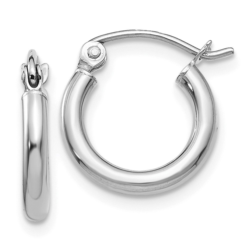 14K White Gold 2mm Polished Tube Hoop Earrings for Women - Minimalist Everyday Jewelry for Work, Date Night & Special Occasions