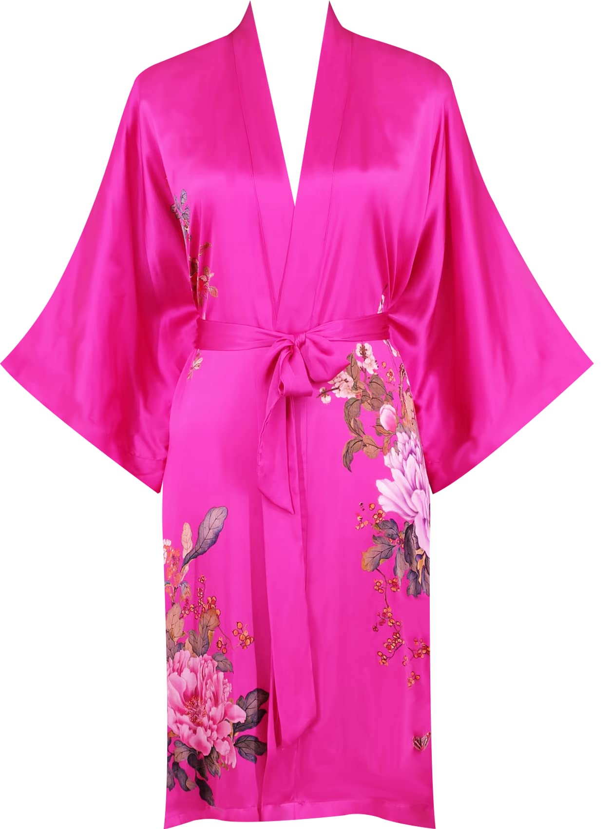 Women's 100% Silk Kimono Robe - Short Sleeve Bathrobe & Pajama Set - Lightweight Loungewear for Spa, Yoga & Home Relaxation