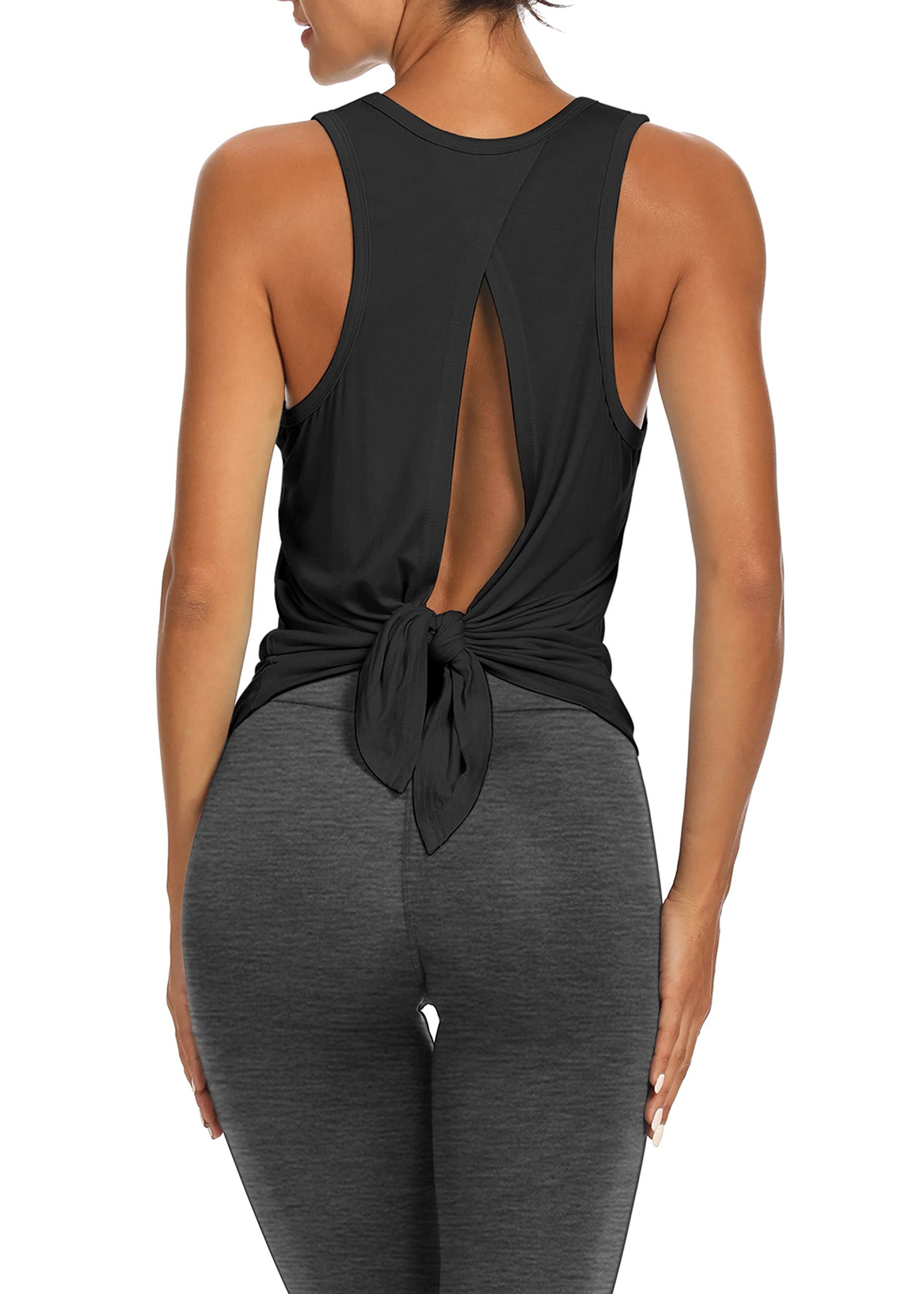 Bestisun Women's Open Back Workout Tops - Gym Athletic Shirts with Tie Back Design for Yoga, Running & Fitness Training | Breathable Muscle Tank for Summer Exercise & Activewear