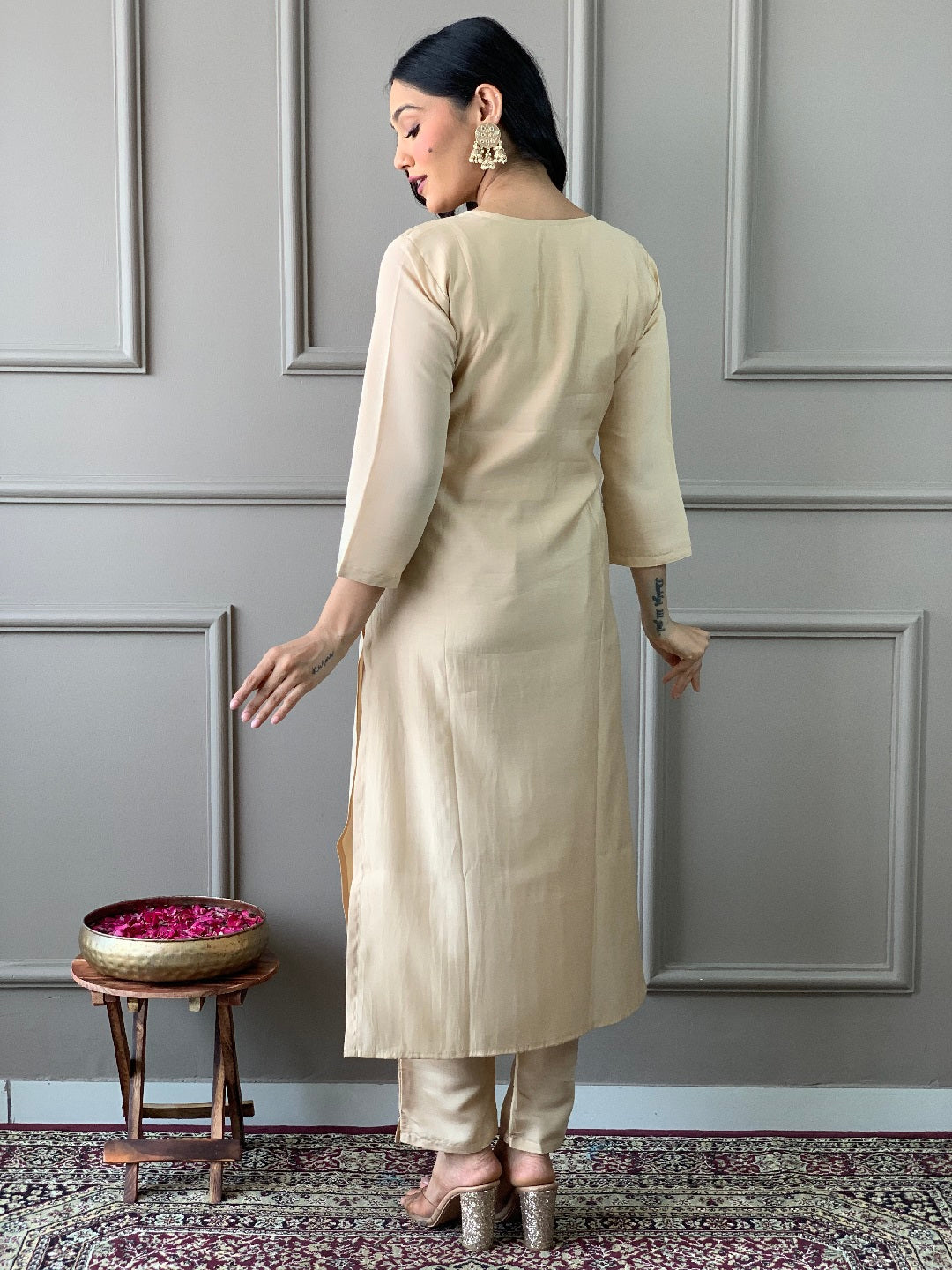Elegant Beige Designer Party Wear Pant Suit with Printed Embroidery - Formal Outfits for Women's Evening Events & Special Occasions