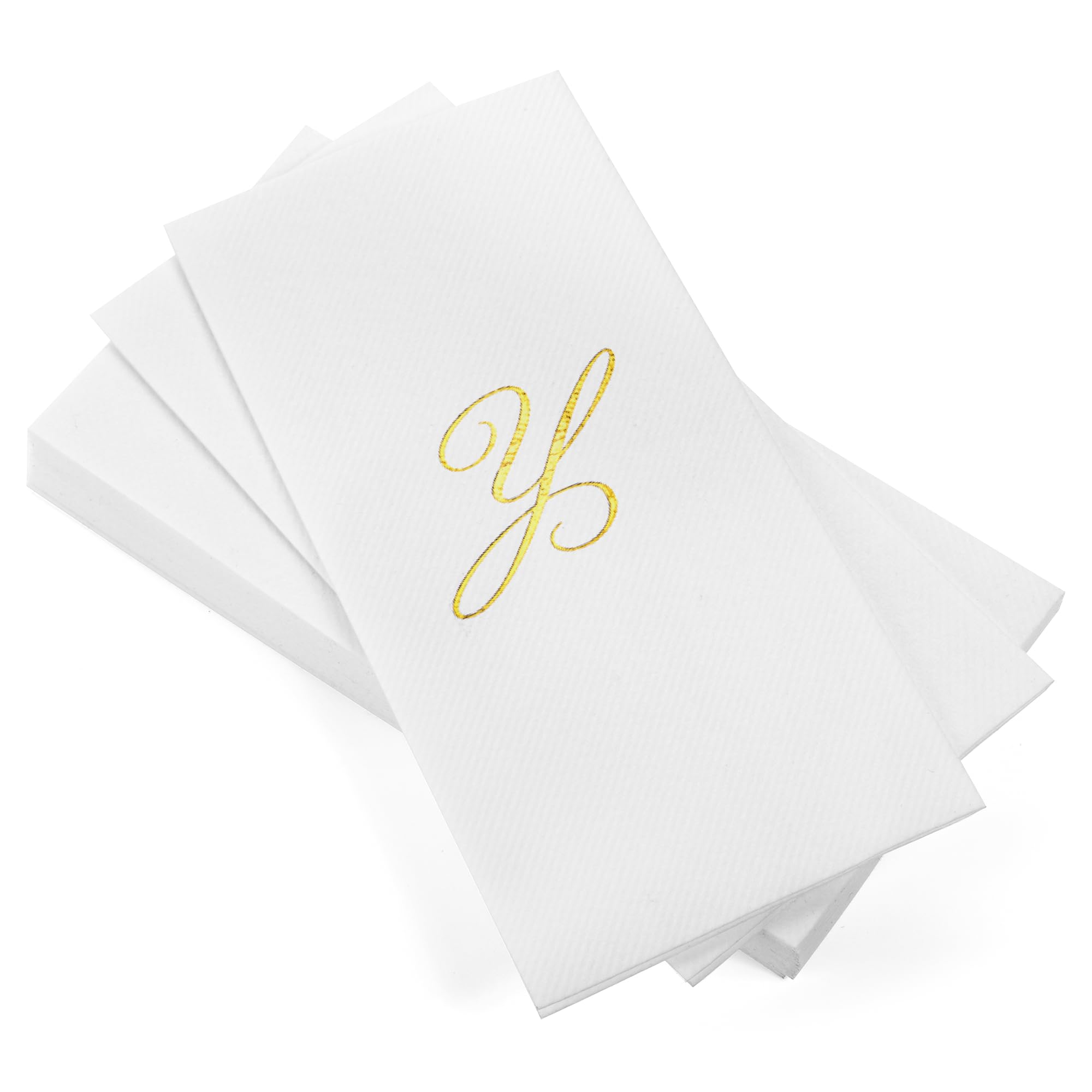 AMERICAN HOMESTEAD Disposable Hand Towels - Premium Gold Foil Monogrammed Guest Napkins for Weddings & Parties - Luxury Linen-Like Bathroom Paper Towels - Elegant Dinner & Cocktail Party Essentials - 50 Count (Gold Y) - Perfect for Upscale Events, Bridal Showers & Luxury Home Decor