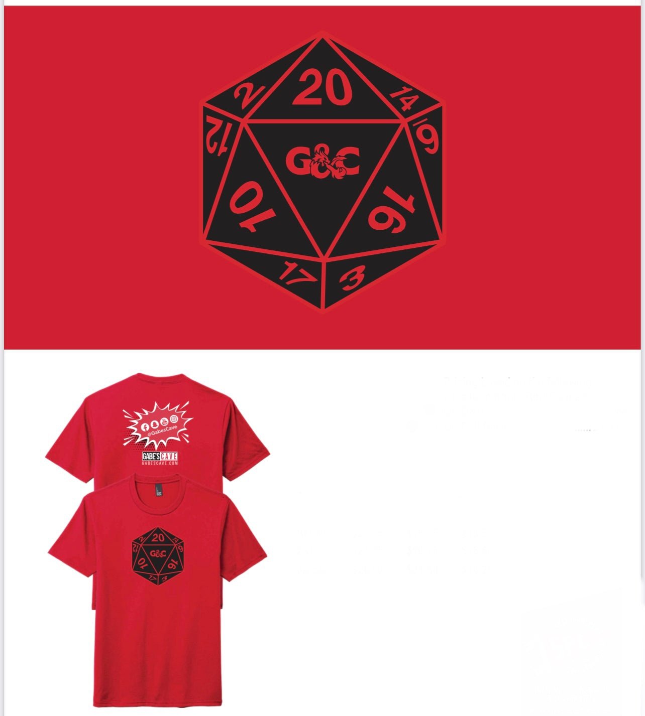 D20 Gabe's Cave Logo T-Shirt - Fantasy Gaming & D&D Apparel for Role-Playing Enthusiasts - Perfect for Game Nights & Conventions