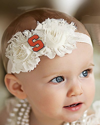Syracuse Orange Baby Headband with Shabby Flower Bow for Toddlers 6-12 Months (14 Inch) - Perfect for Game Day, Photo Shoots & Special Occasions