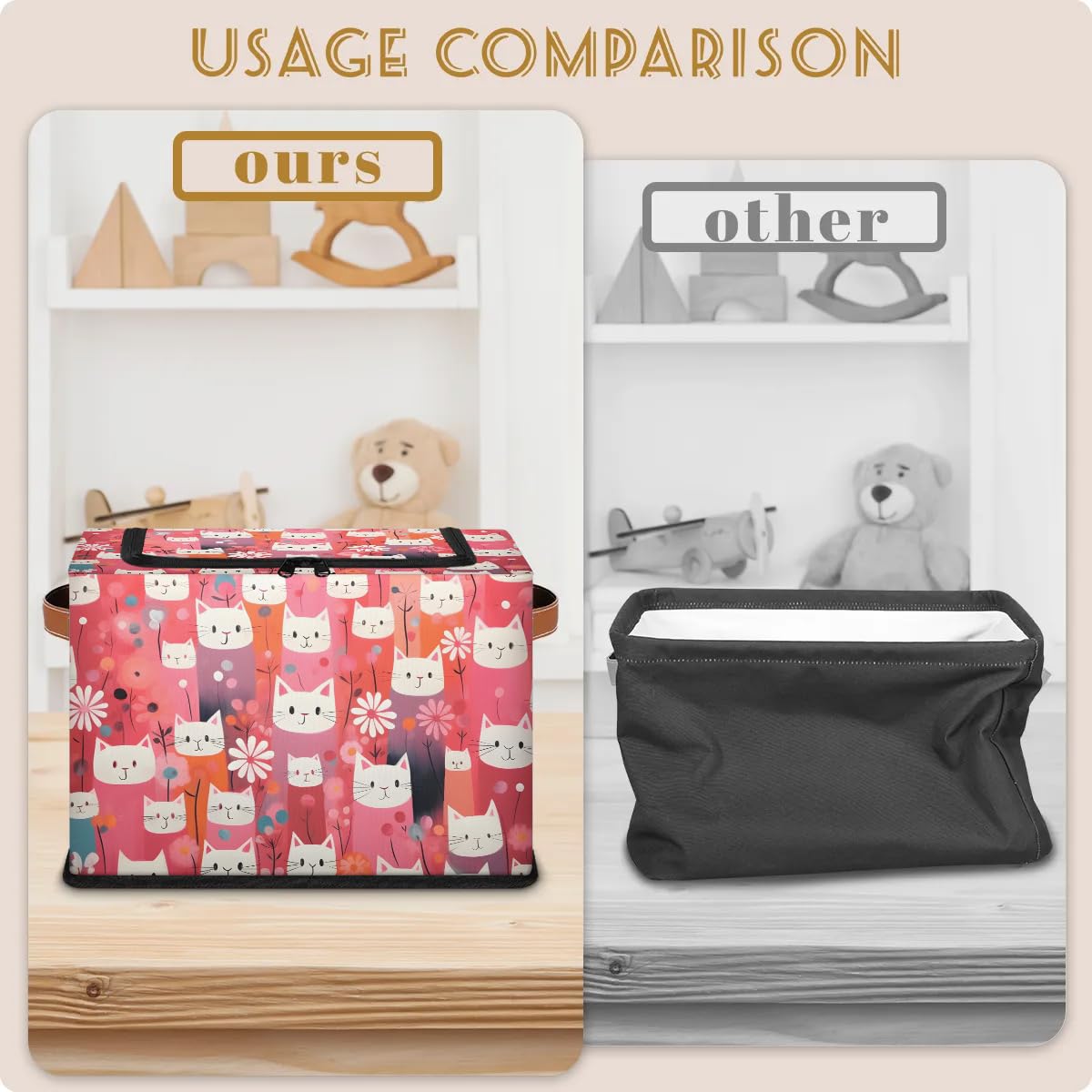 Collapsible Storage Bins with Lids - Cat Themed Stackable Fabric Storage Cubes for Clothes, Toys, Blankets | Dustproof Closet Organizer for Home, Bedroom & Nursery Organization