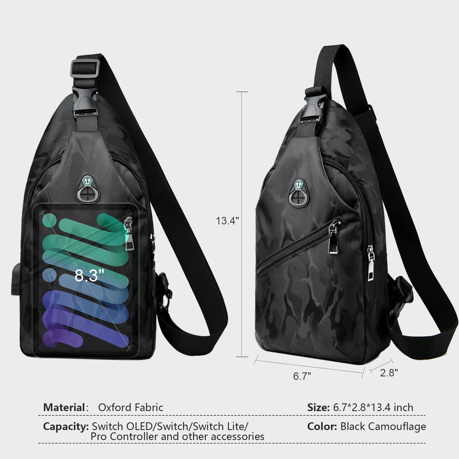 Nintendo Switch/Lite/OLED Sling Crossbody Backpack - Waterproof Portable Shoulder Bag for Console, Dock & Joy-Cons with USB Charging Port - Perfect for Travel, Commuting & Gaming On-The-Go (Black)