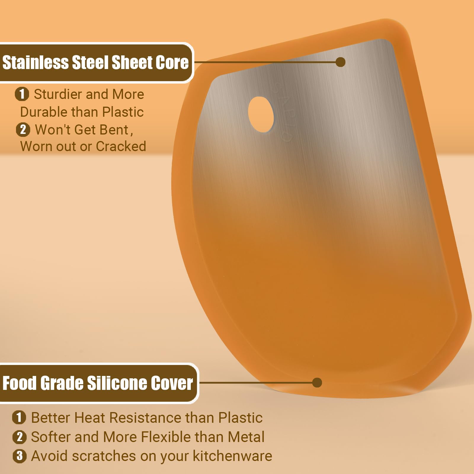 Premium Stainless Steel Silicone Dough Scraper Set - 2 Pack Flexible Baking Scraper with Curved Edge for Sourdough Bread, Pastry Making & Kitchen Prep (Food Grade, Gray & Orange) - Perfect for Bakers, Home Cooks & Professional Kitchens