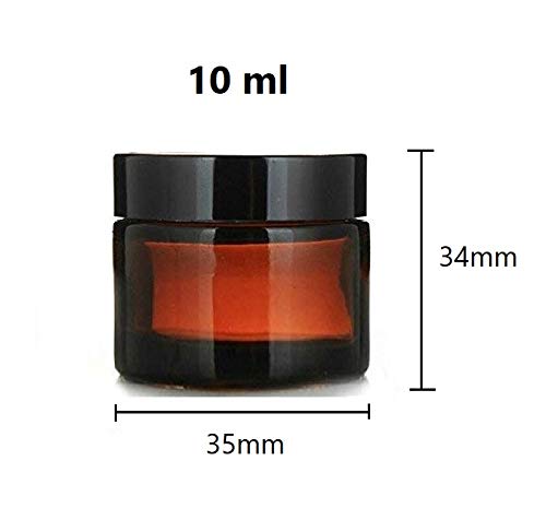 Brown Glass Cosmetic Jars 10ml with Black Screw Lids - 6 Pack Small Travel Size Containers for Creams, Lotions & Makeup | Perfect for DIY Skincare, Sample Products & Portable Beauty Storage