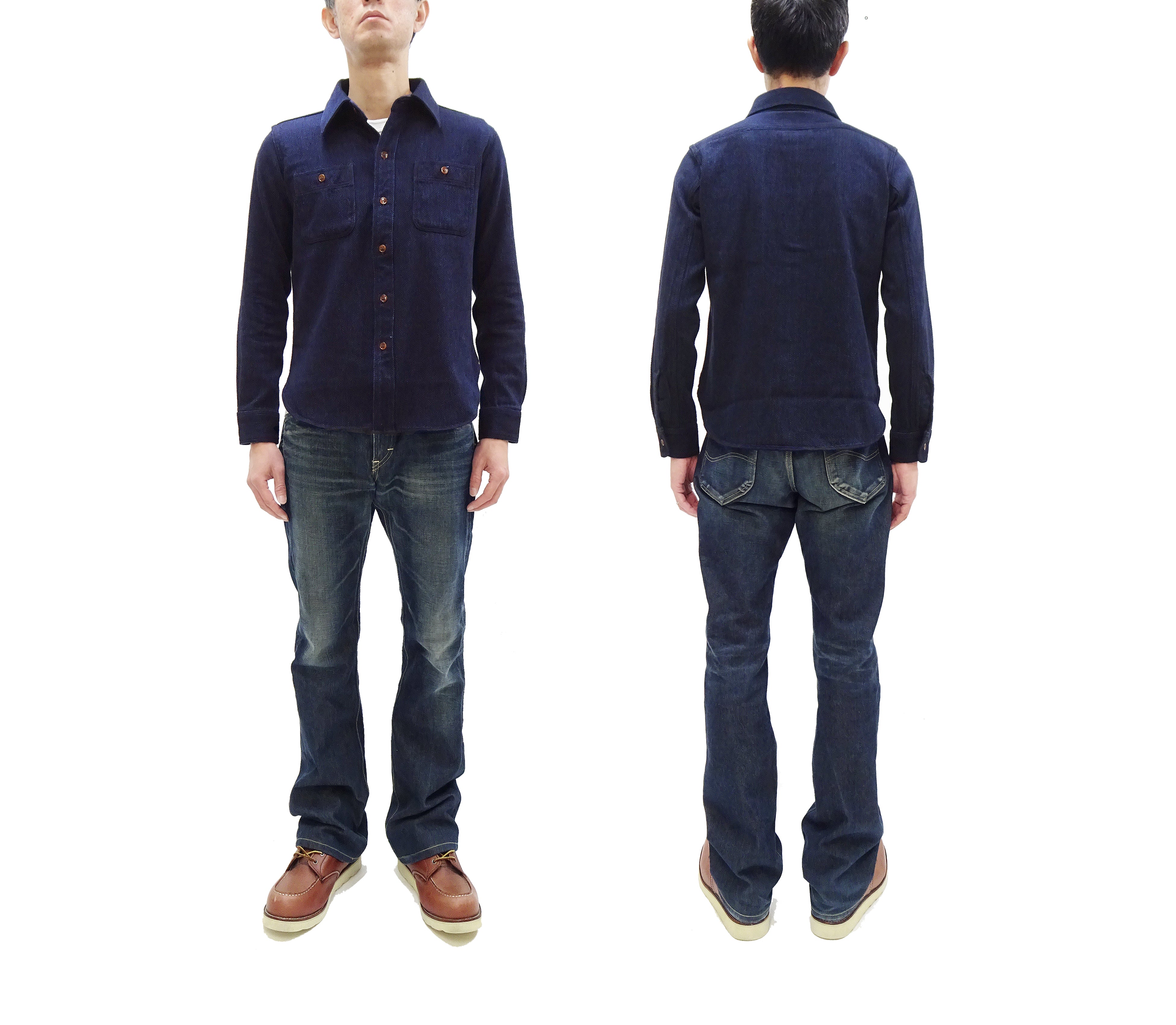 Studio D'artisan Indigo Sashiko Shirt SDA-5713 - Men's Casual Long Sleeve Button Up Work Shirt in Dark Indigo - Perfect for Outdoor Activities, Workwear & Street Style Fashion