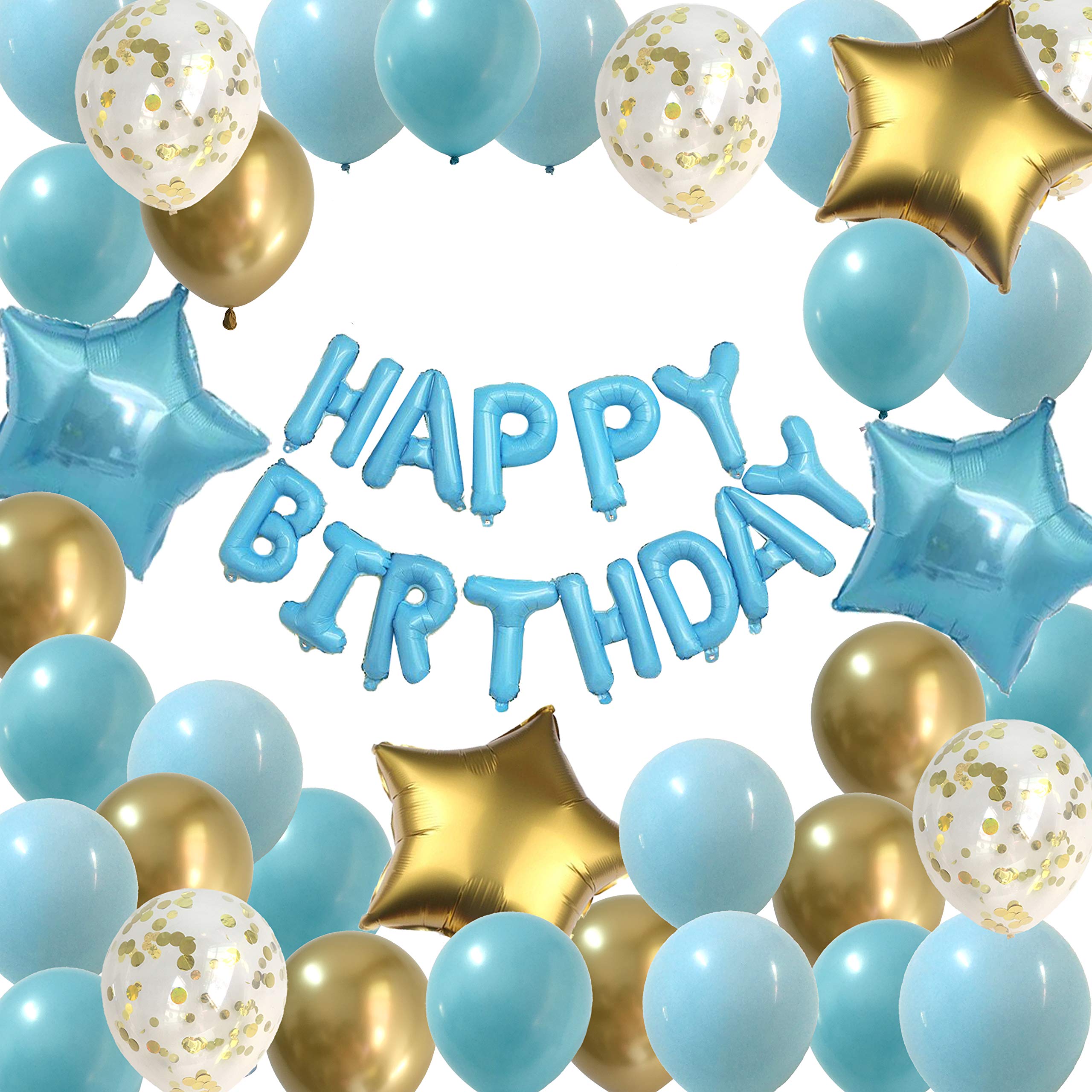 Happy Birthday Balloons Decorations - Light Blue & Gold Birthday Party Supplies for Kids, Boys & Girls | Baby Shower, Graduation, Anniversary Celebration Decor