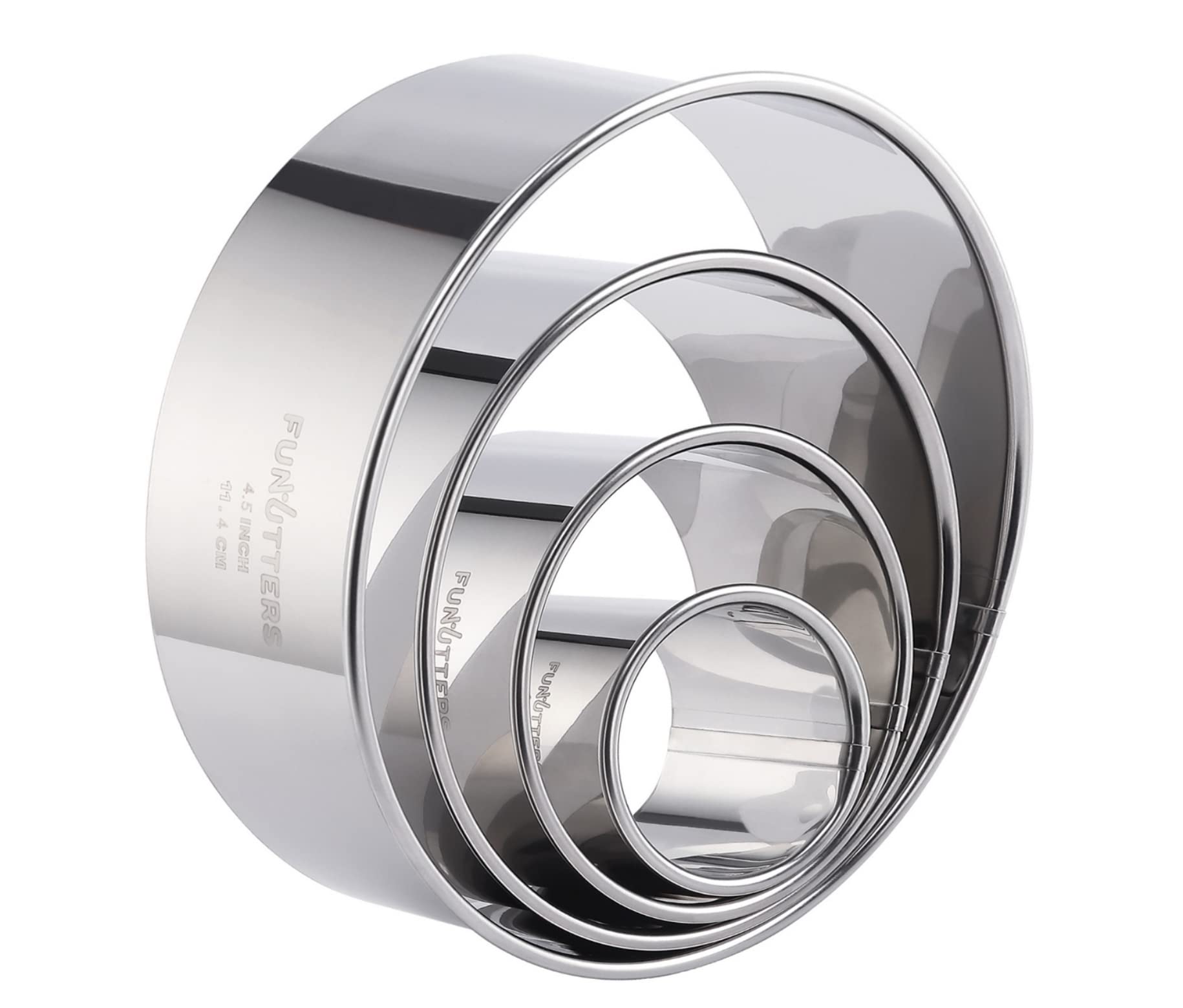 4-Piece Round Metal Cookie Cutter Set (1.5'', 2.5'', 3.5'', 4.5'') - Heavy Duty Baking Rings for Pastry, Biscuits & Dough - Reusable Stainless Steel Cutters for Perfect Cookies, Cakes & DIY Baking Projects