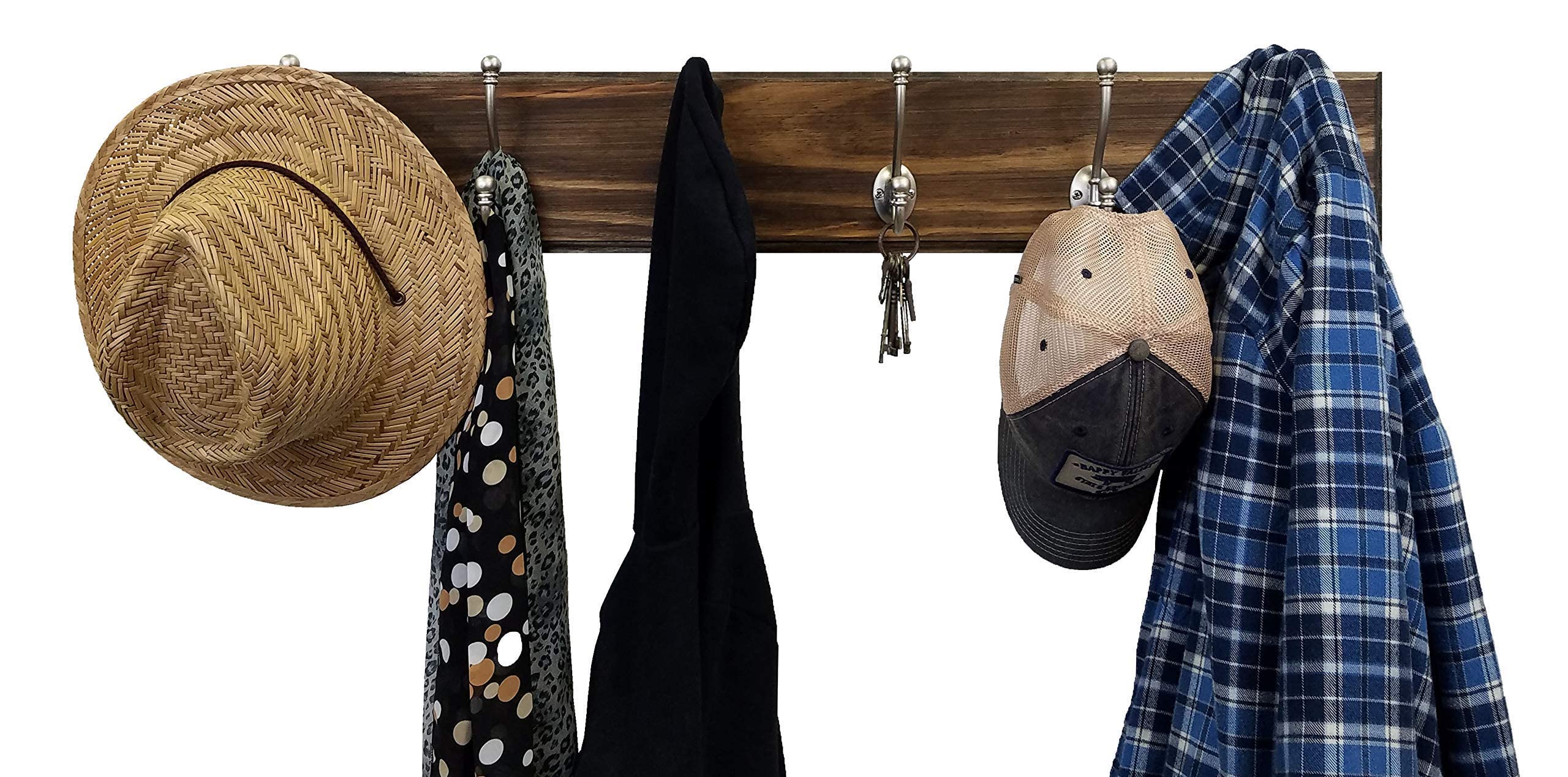 Brookside Wall Mounted Coat Hooks - Set of 2, 5 or 10 Double Hooks for Towels, Hats & Clothing | 20 Color Options Including Dark Walnut | Perfect for Entryway, Bathroom & Bedroom Organization