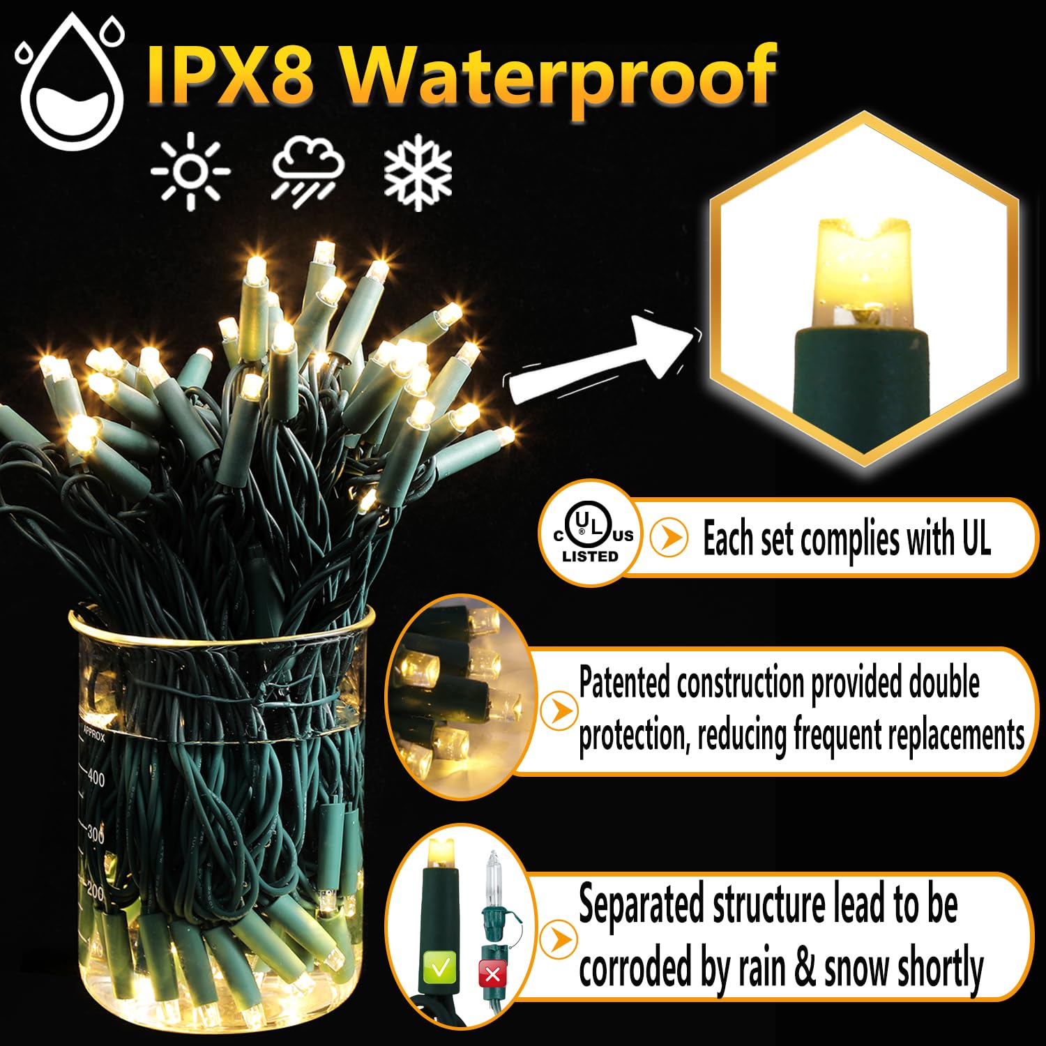 70 Count LED Christmas Lights - 35ft String Lights with 6
