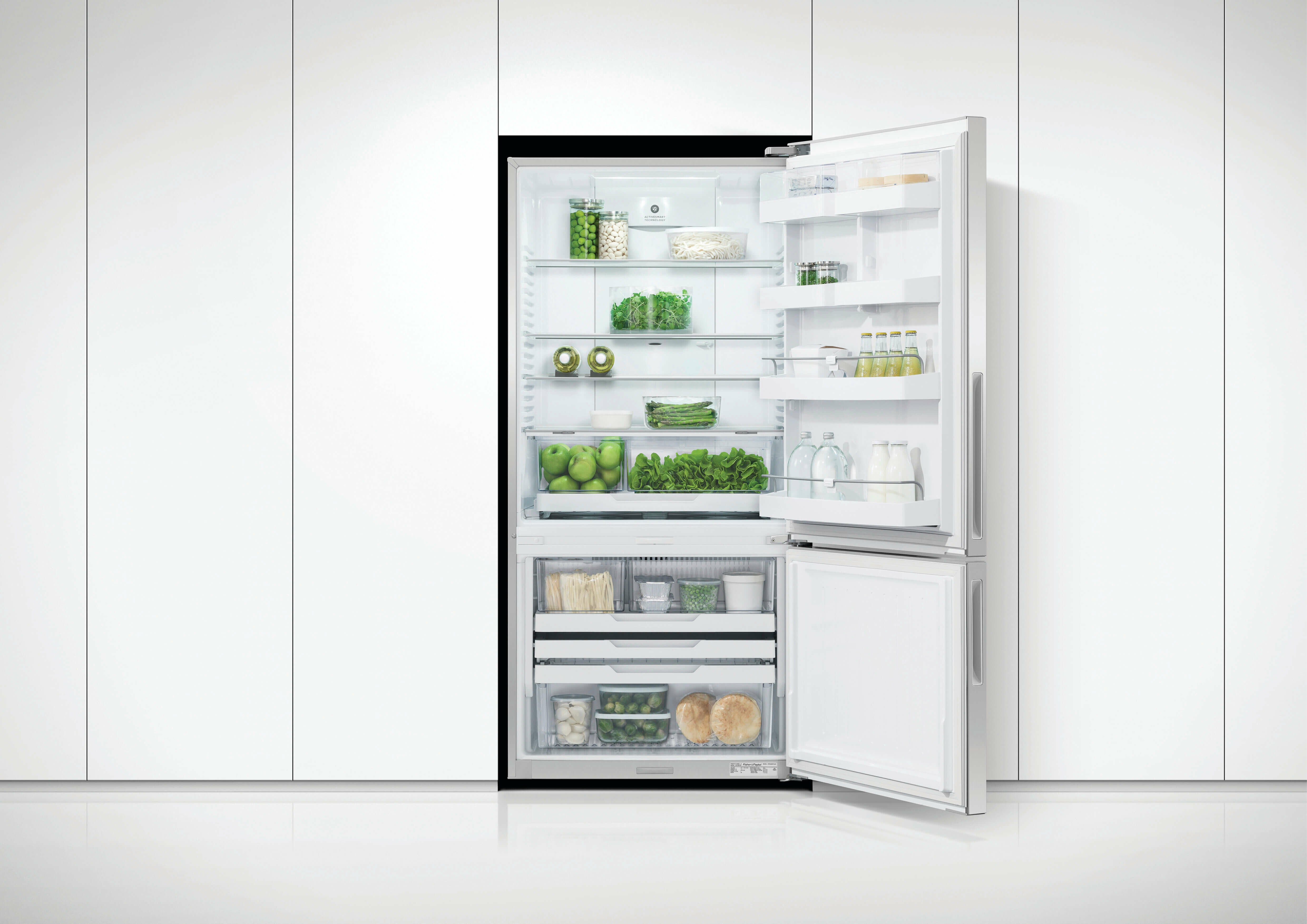 Fisher & Paykel 494L Bottom Mount Refrigerator with ActiveSmart Technology - Stainless Steel RF522BRPX6 | Energy Efficient French Door Fridge for Modern Kitchen & Open Plan Living Spaces