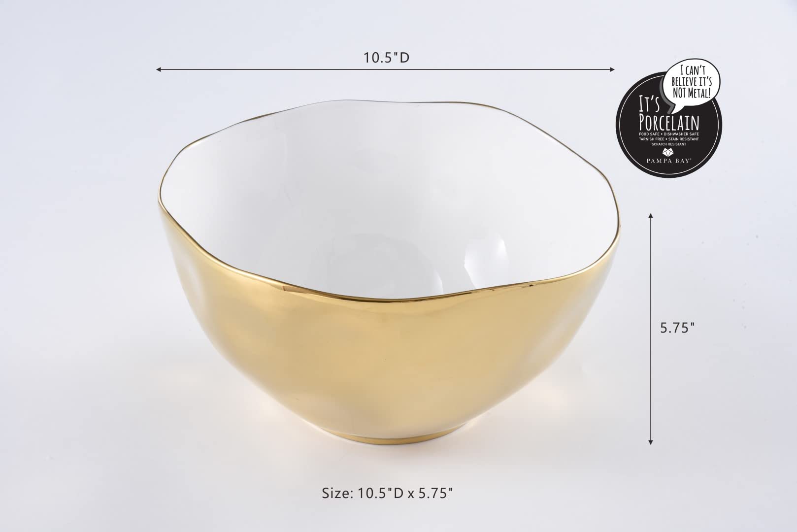 Premium Pampa Bay Moonlight Tarnish-Free Extra Large Porcelain Serving Bowl with Gold Titanium Trim - Elegant Dinnerware for Holiday Entertaining, Buffet Serving & Special Occasions