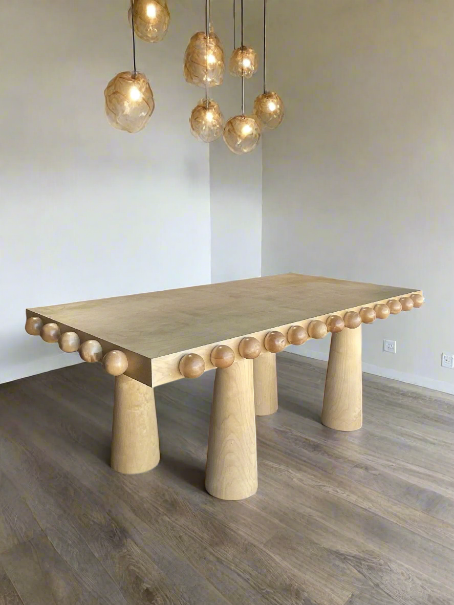 Modern Light Oak Dot Rectangular Wood Dining Table - Rustic Farmhouse Style for Kitchen, Dining Room & Small Spaces