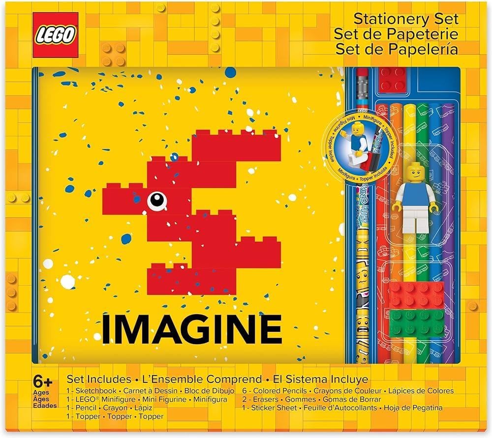 LEGO Stationery Set with Sketchbook, Minifigure, Pencil Toppers & Erasers - Creative Drawing Kit for Kids | Perfect for School, Art Class & LEGO Fans